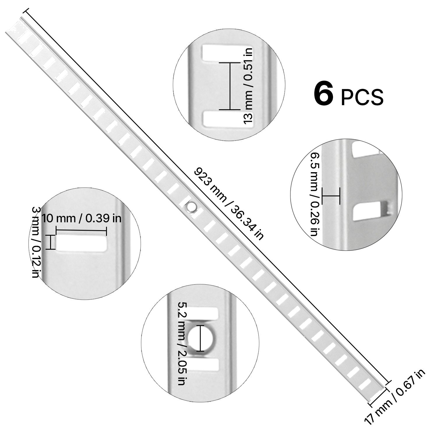 Lentynų laikikliai (pilasteriai) VEVOR GD01, 923 mm, 6 vnt.