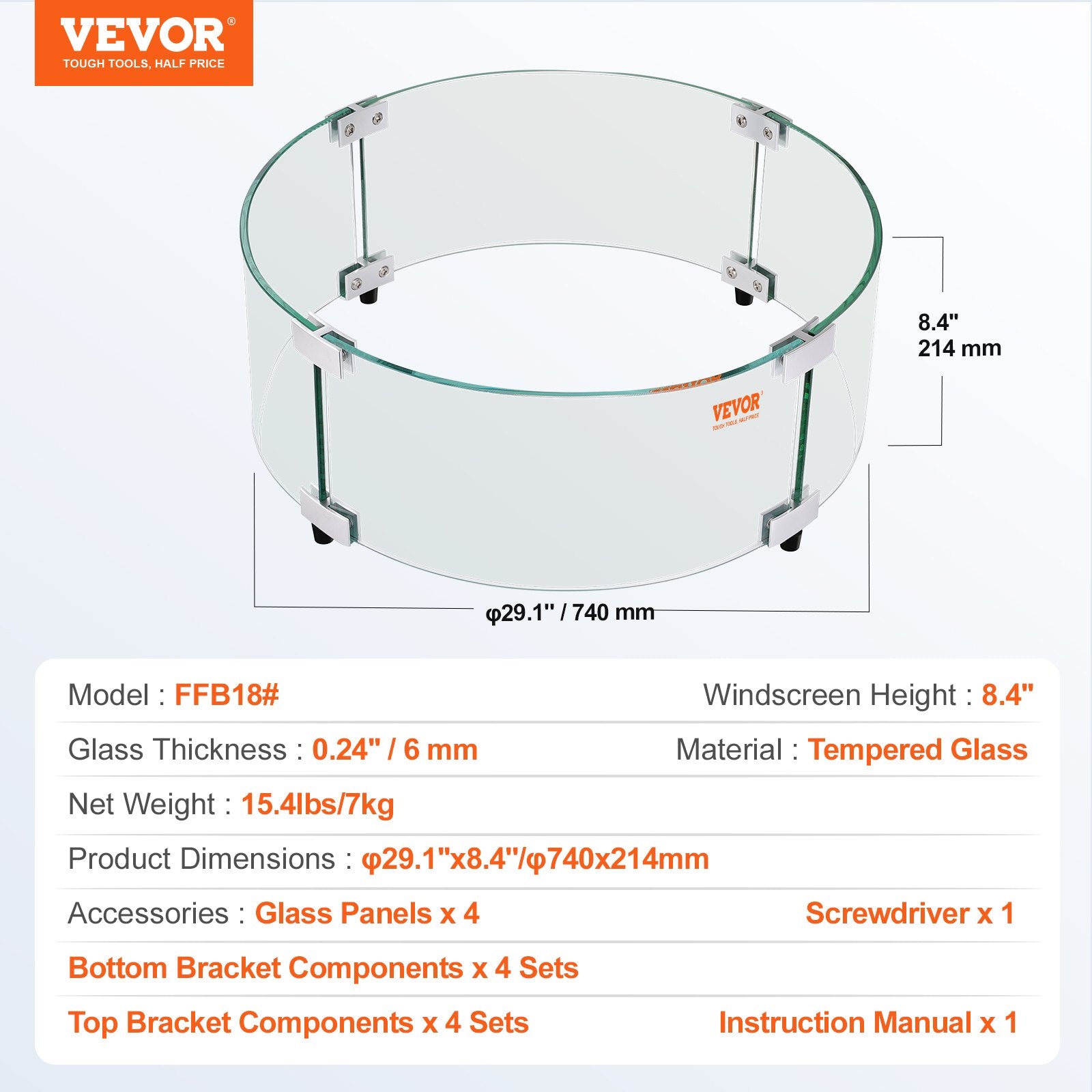 Lauko židinio apsauga nuo vėjo VEVOR ffb18#, 740 x 214 mm