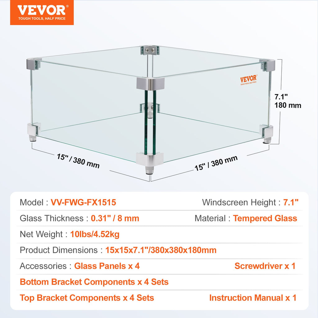Lauko židinio apsauga nuo vėjo VEVOR VV-FWG-FX1515, 380 x 380 x 180 mm