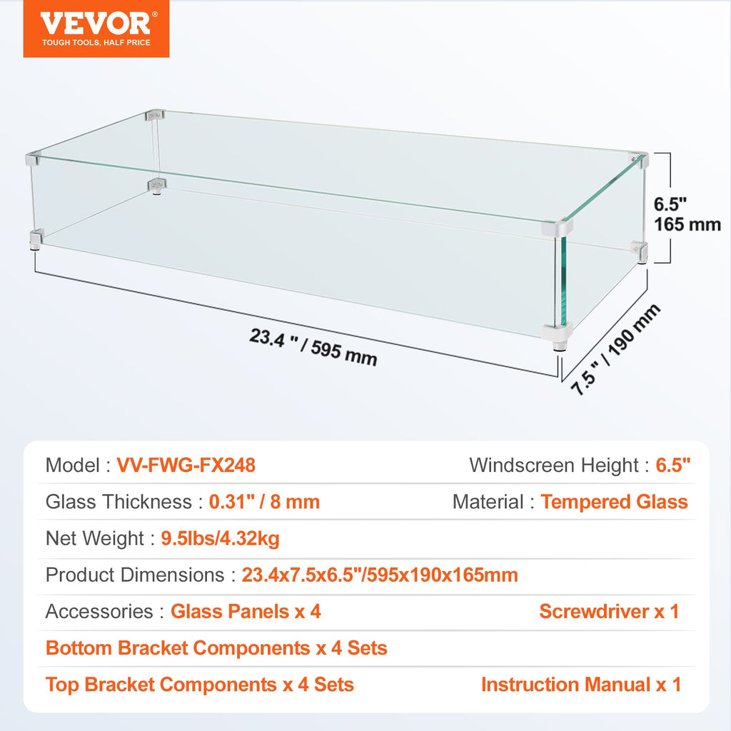Apsauginis stiklas nuo vėjo VEVOR FFB11#, 595 x 190 x 165 mm