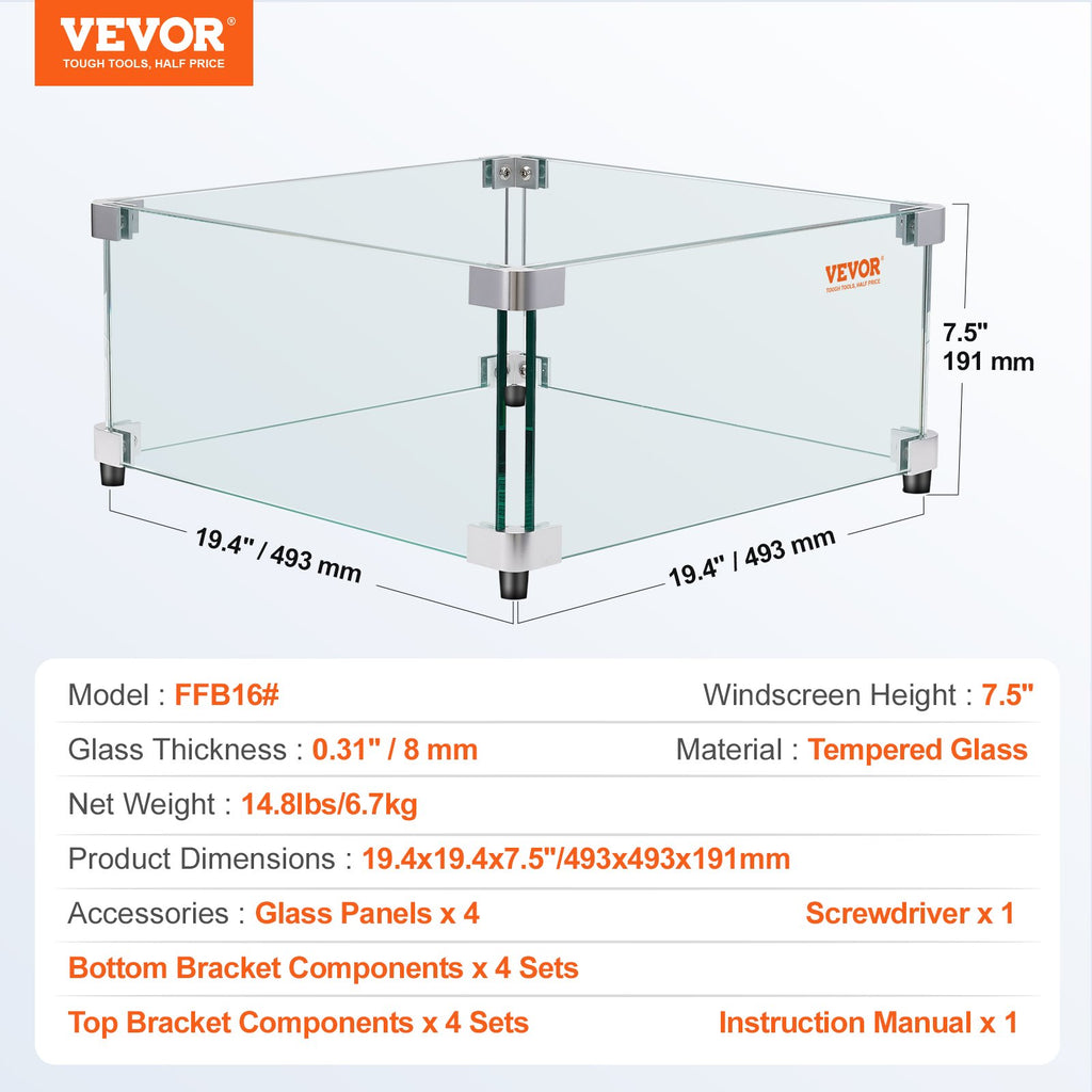 Lauko židinio apsauga nuo vėjo VEVOR FFB16#, 493 x 493 x 191 mm