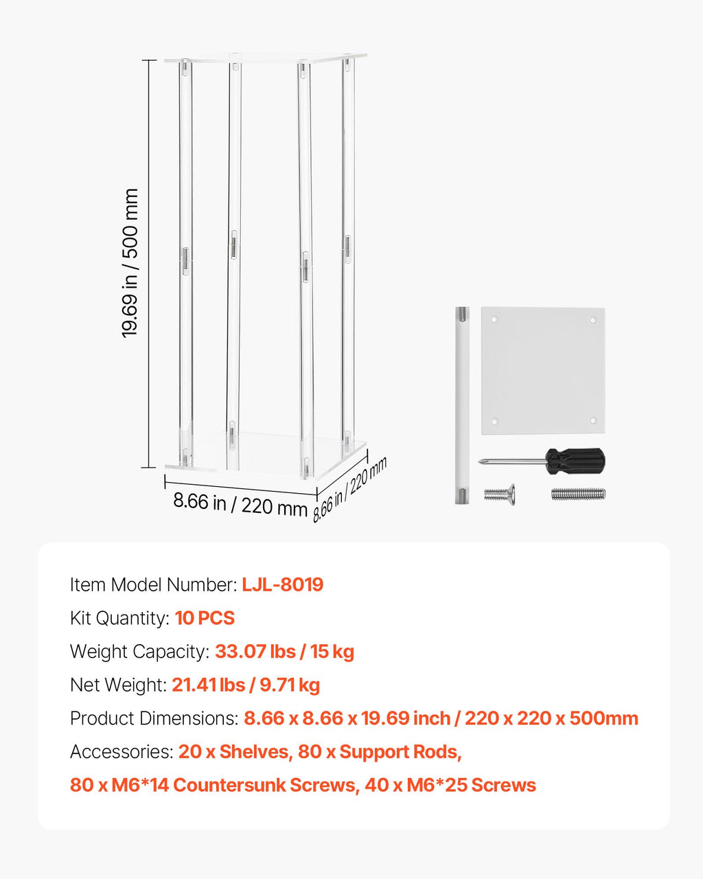 Vestuvinis gėlių stovas VEVOR LJL-8019, 10 vnt., 50 cm