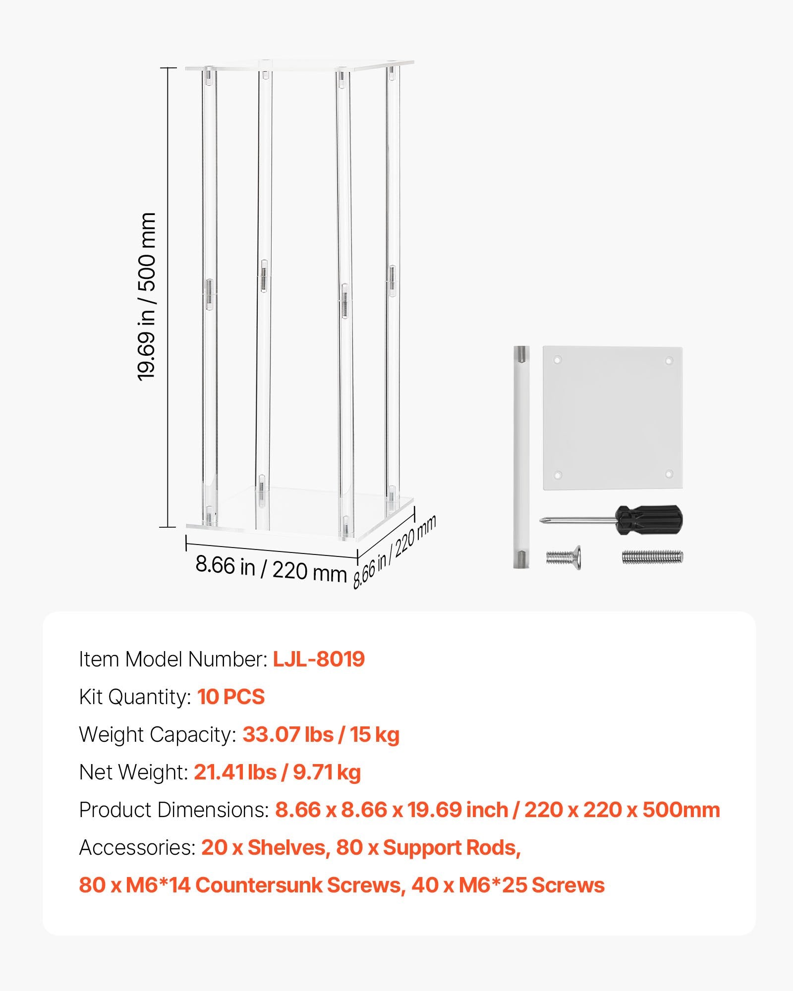 Vestuvinis gėlių stovas VEVOR LJL-8019, 10 vnt., 50 cm