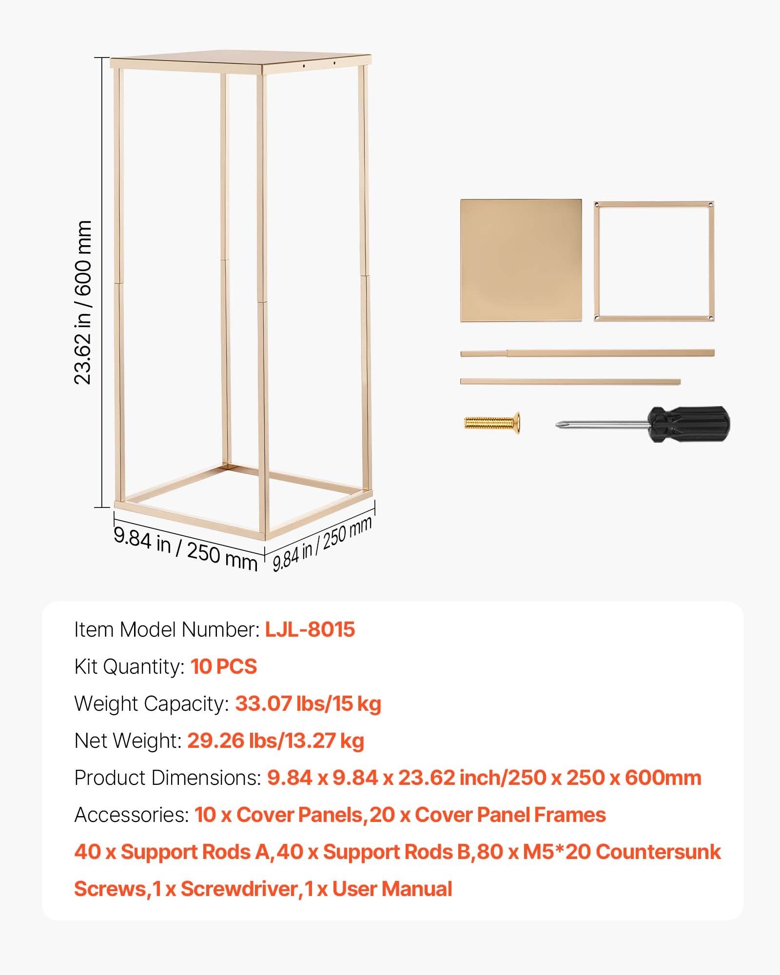 Vestuvinių gėlių stovas VEVOR LJL-8015, 10 vnt., 60 cm