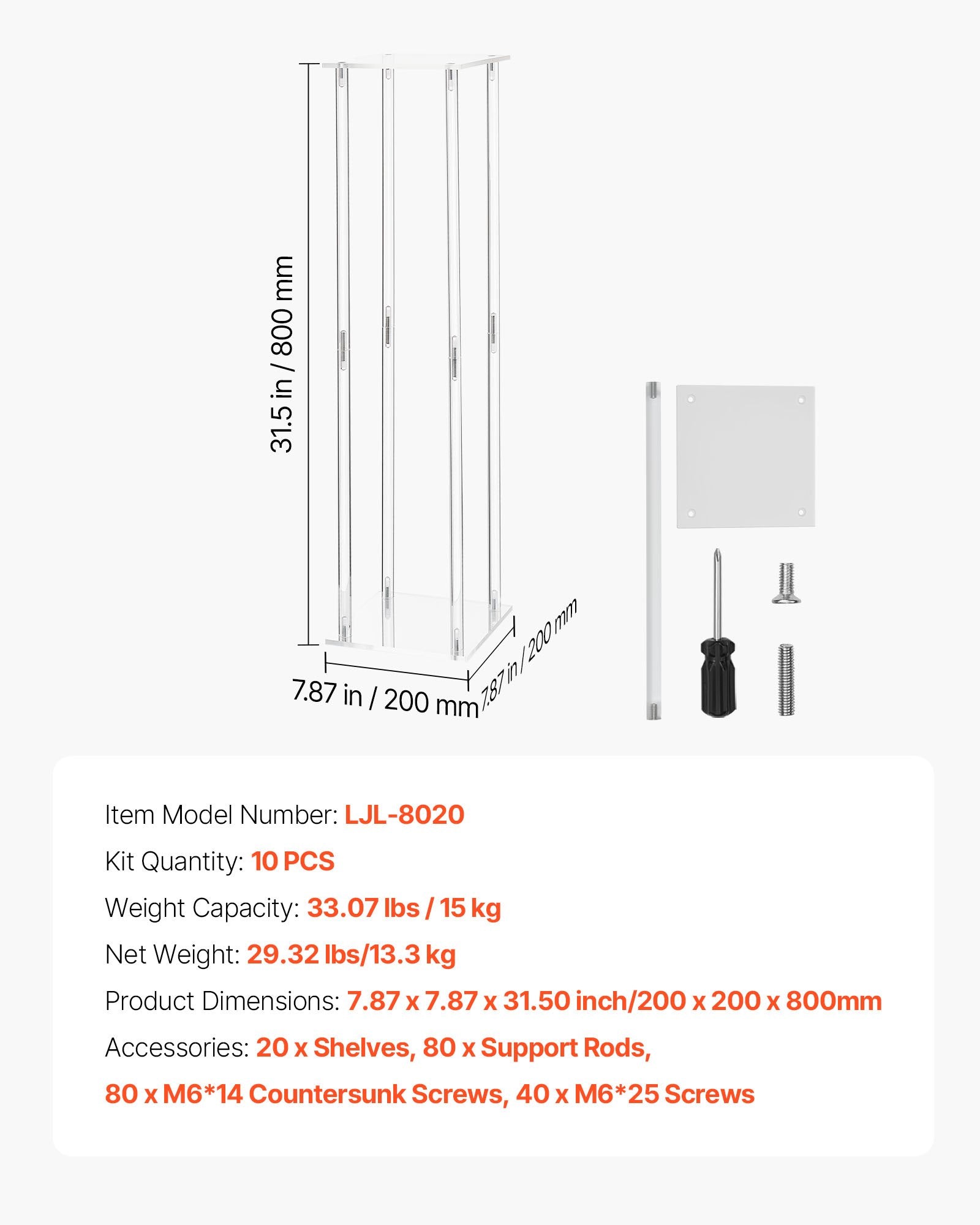 Vestuvinis gėlių stovas VEVOR LJL-8020, 10 vnt., 80 cm aukščio