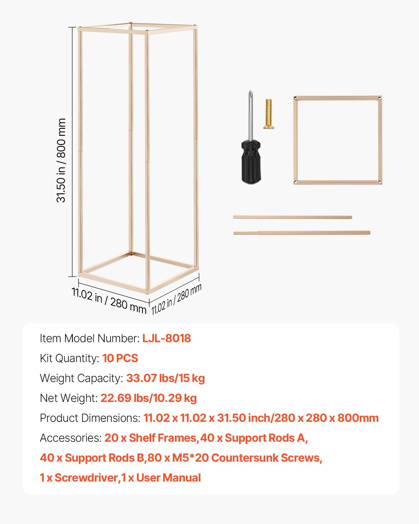 Vestuvinis gėlių stovas VEVOR LJL-8018, 80 cm aukščio