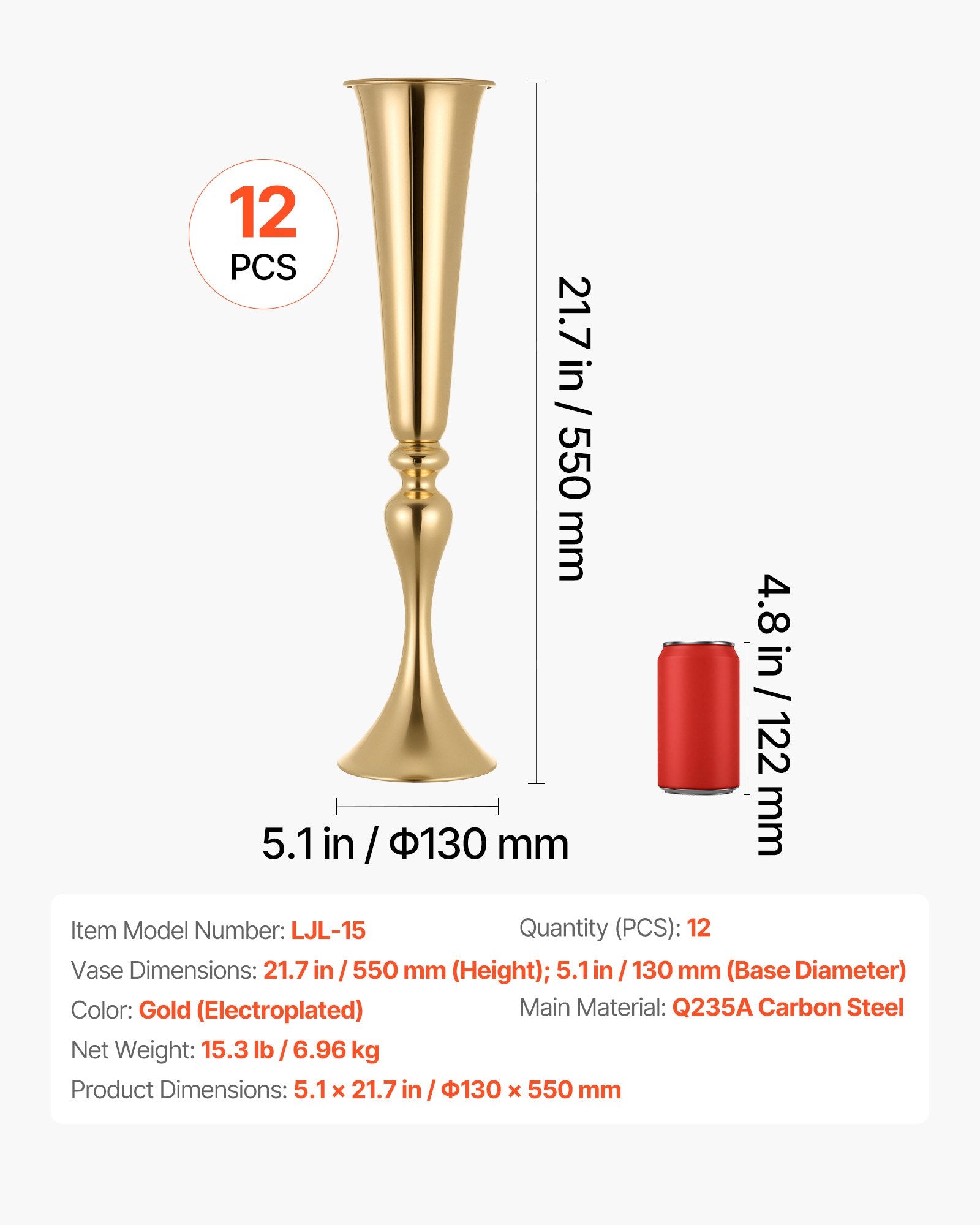 Vestuvinės gėlių vazos VEVOR LJL-15, 55 cm aukščio