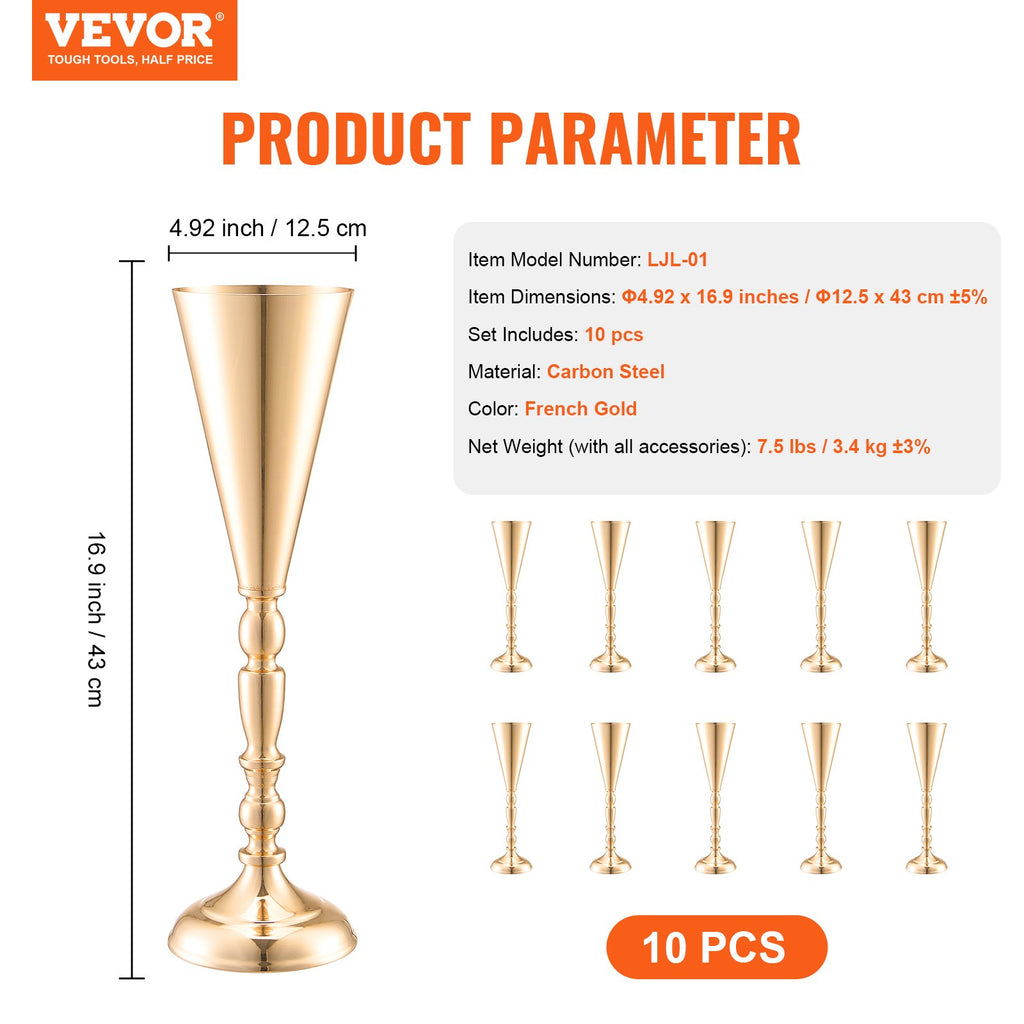 Vestuvinės gėlių vazos VEVOR LJL-01, 10 vnt., 43 cm aukščio
