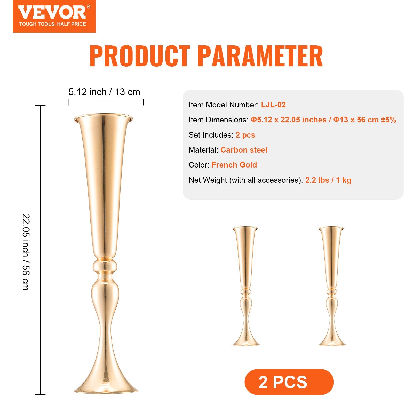 Vestuvinė gėlių vaza VEVOR LJL-02, 56 cm aukščio, 2 vnt.