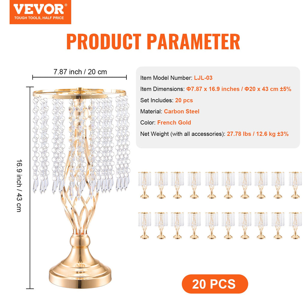 Vestuvinis gėlių stovas VEVOR LJL-03, 43 cm aukščio, 20 vnt.