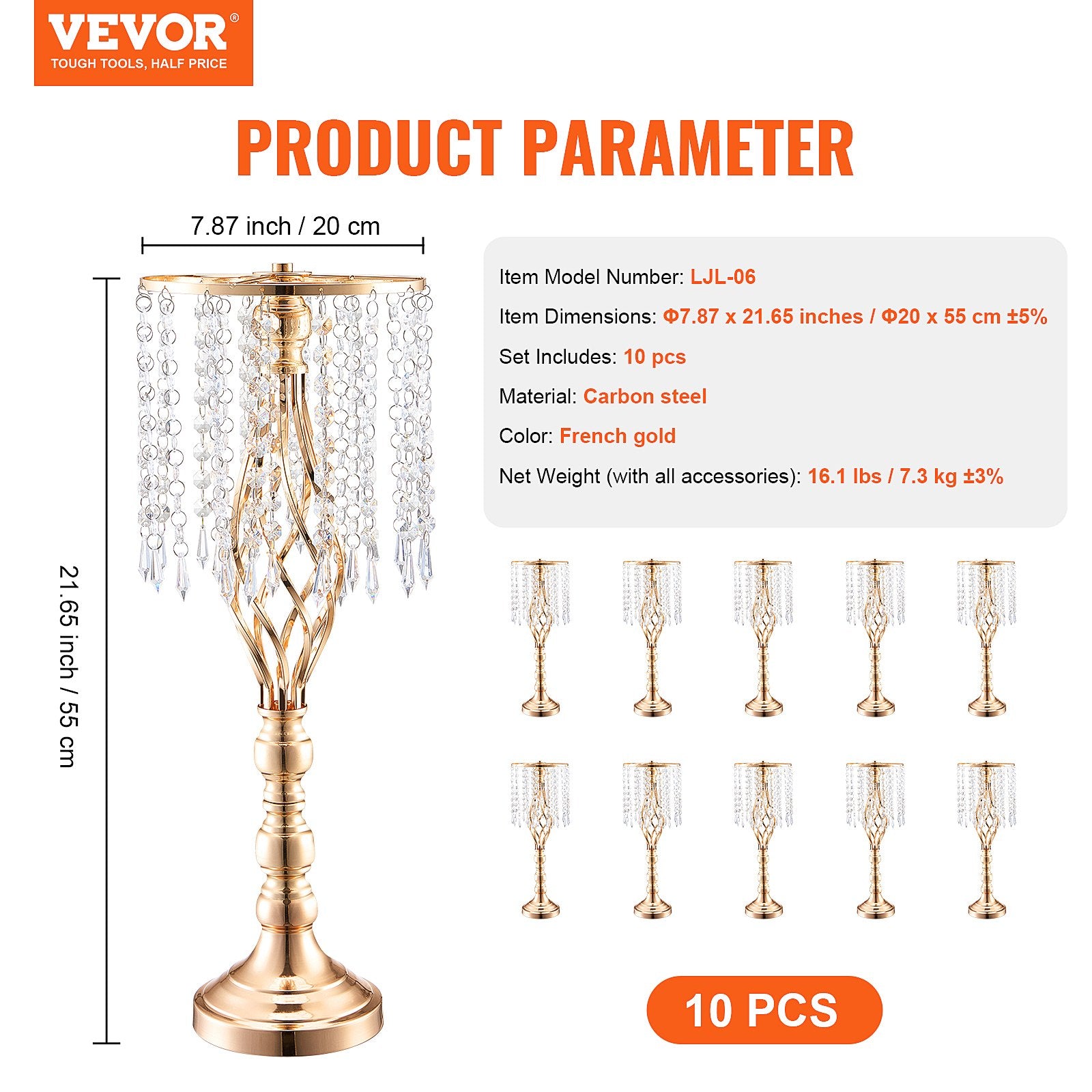 Vestuvinis gėlių stovas VEVOR LJL-06, 55 cm aukščio, 10 vnt.