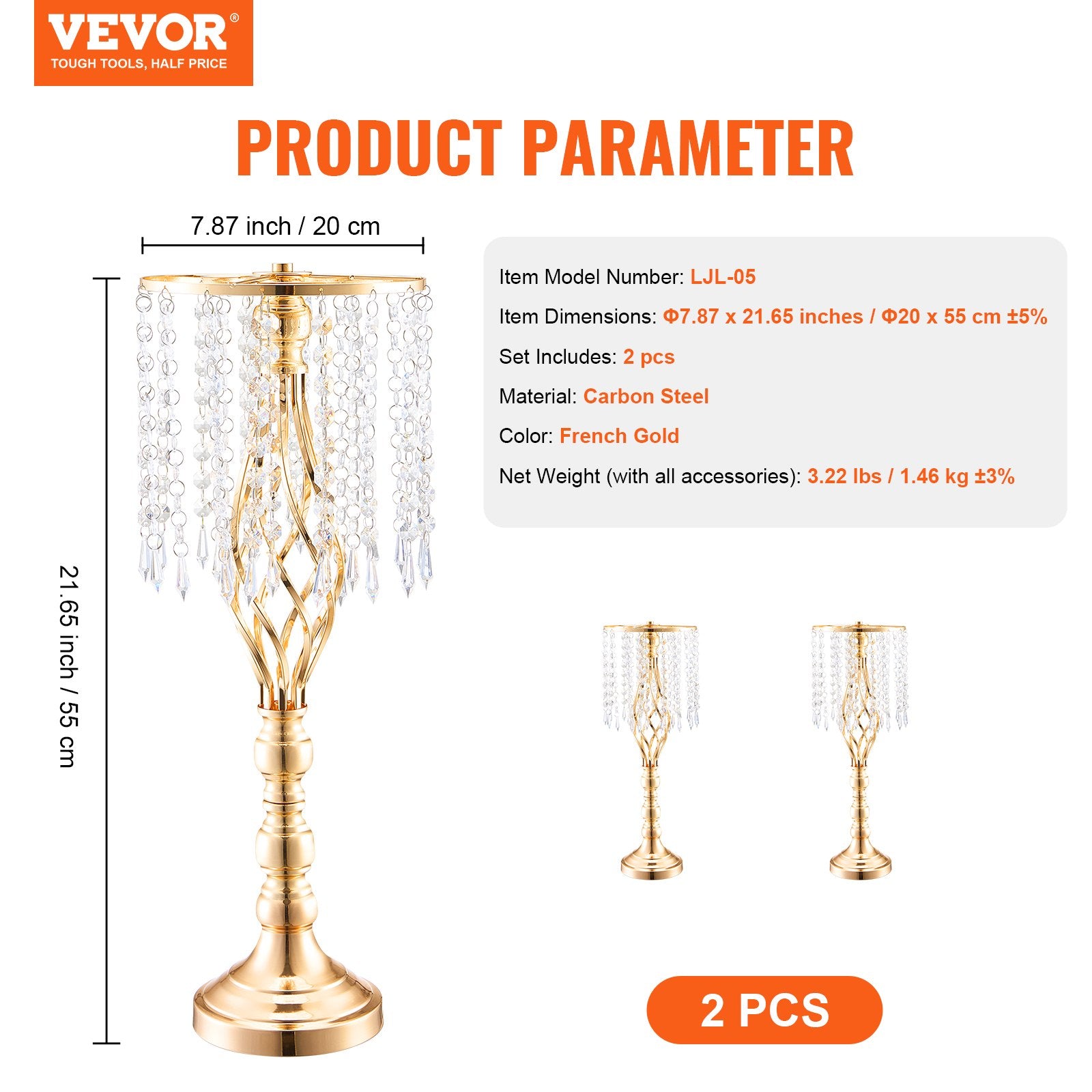 Vestuvinis gėlių stovas VEVOR LJL-05, 55 cm, 2 vnt.