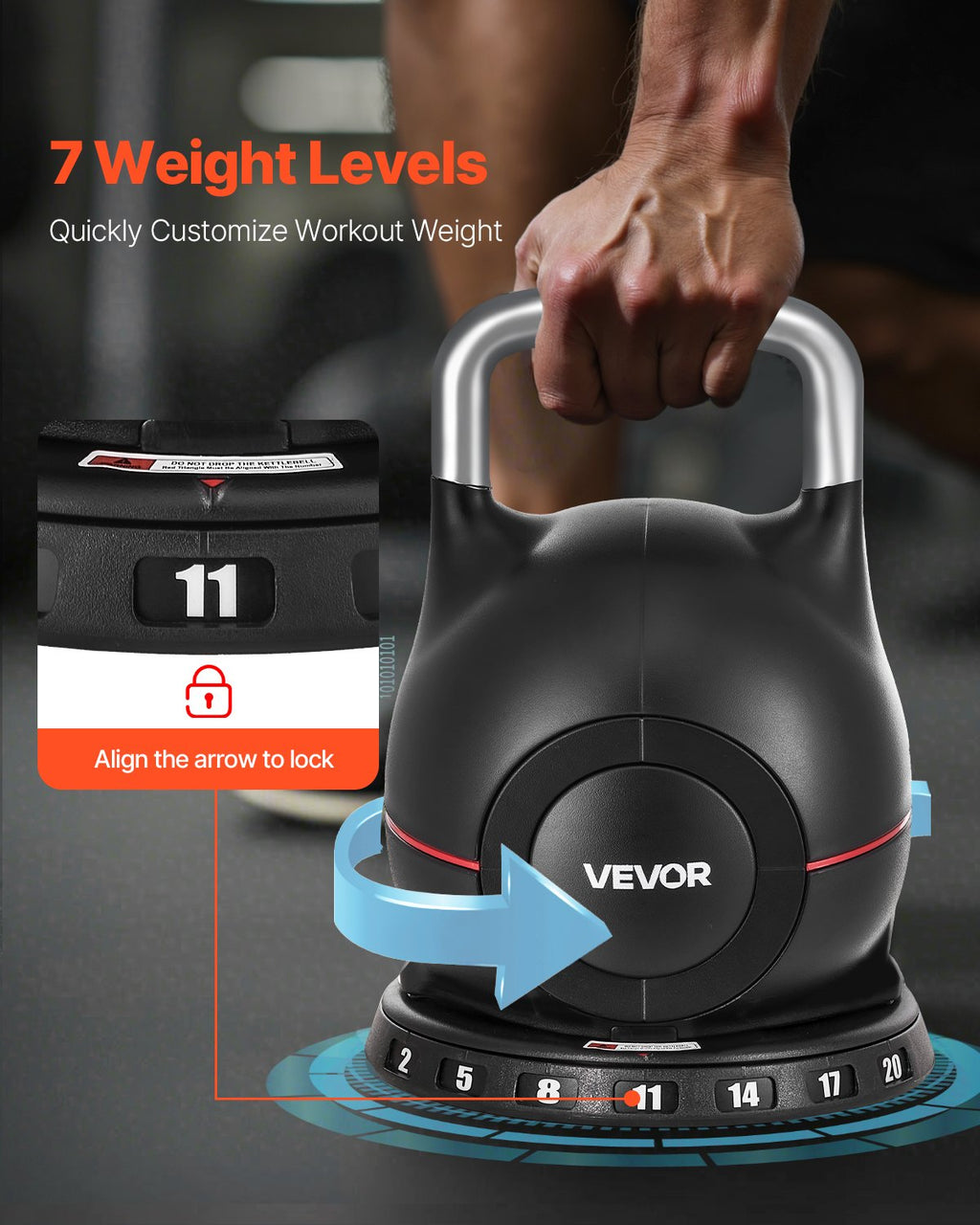 Reguliuojamas svarmuo (Kettlebell) VEVOR K002-EU, 2–20 kg