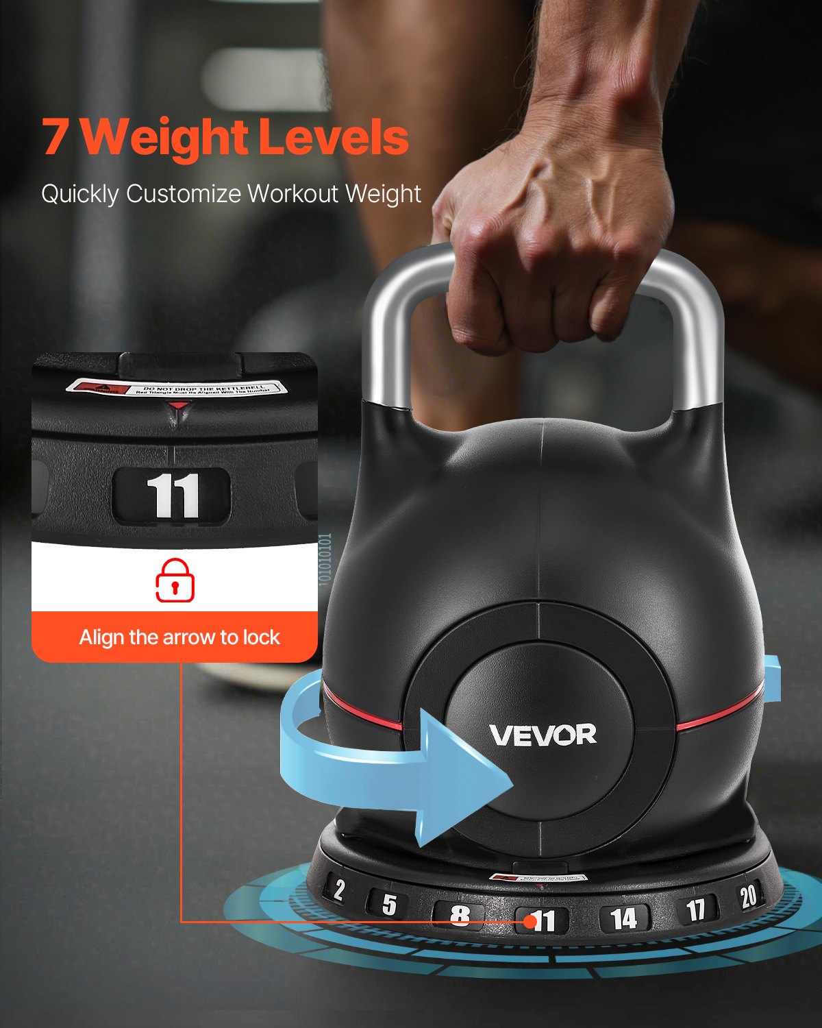 Reguliuojamas svarmuo (Kettlebell) VEVOR K002-EU, 2–20 kg