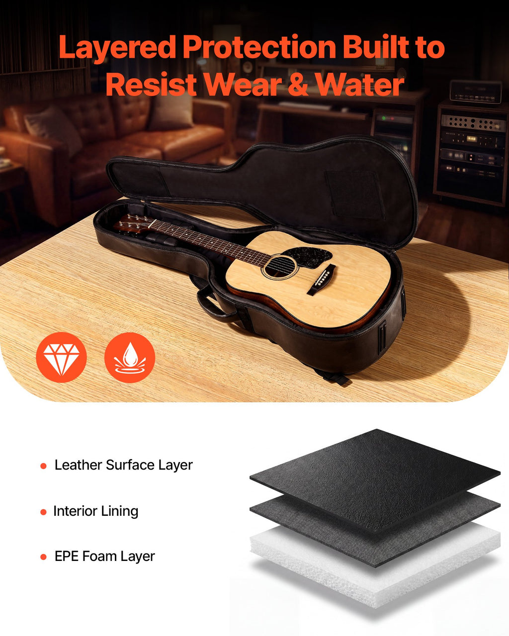 Akustinės gitaros dėklas VEVOR 41-Guitar Box, 1195 mm
