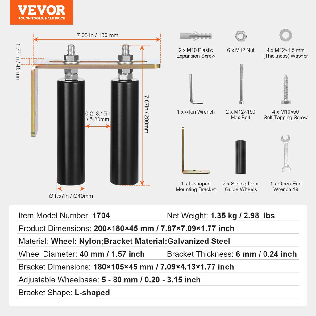Stumdomų vartų ratukų rinkinys VEVOR 1704, reguliuojamas 5–80 mm
