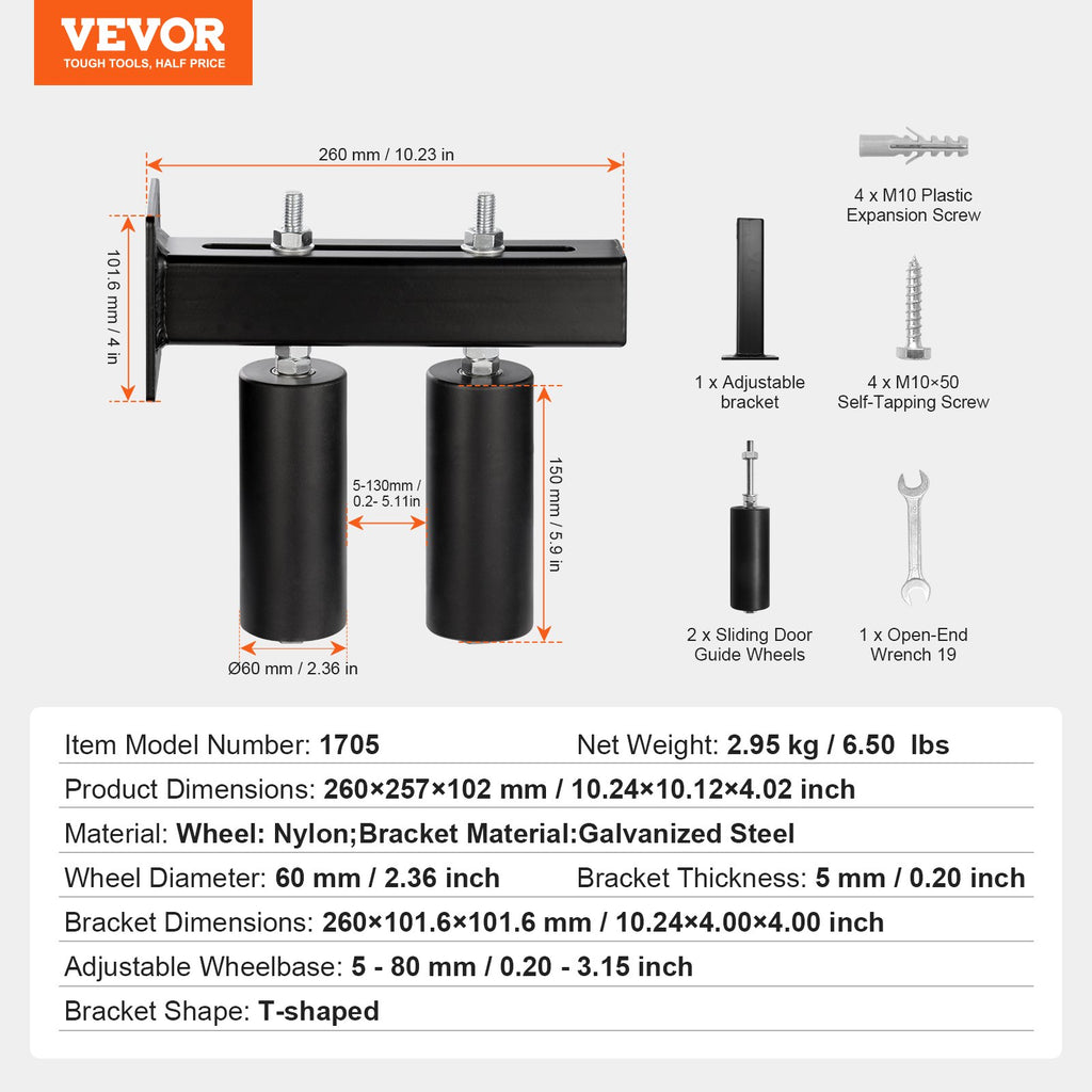 Stumdomų vartų ratukų rinkinys VEVOR 1705, 152 mm (6 colių) kreipiantieji ratukai