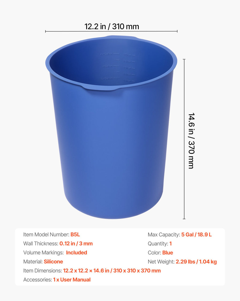 Silikoninis kibiro įdėklas VEVOR B5L, 18,9 l