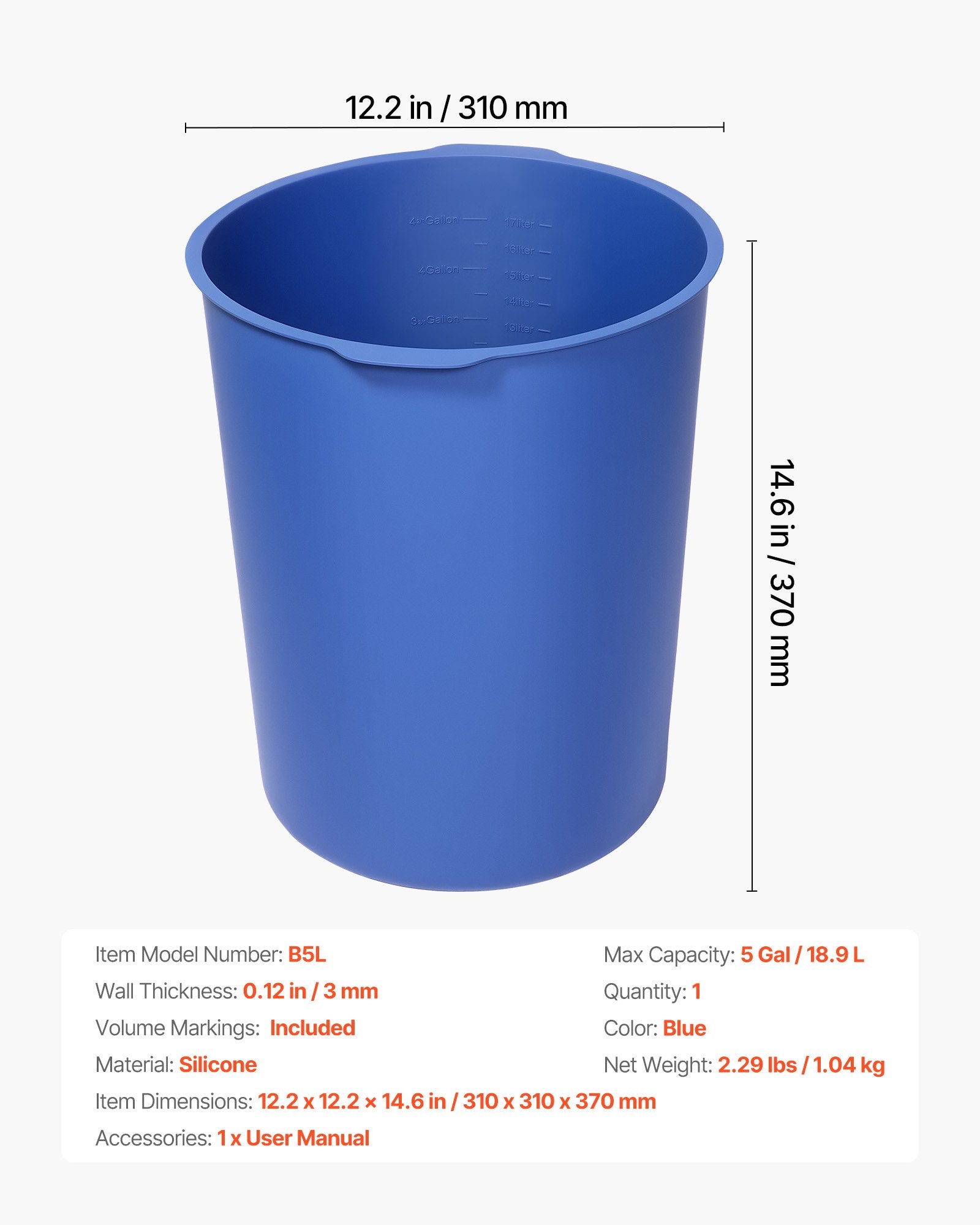 Silikoninis kibiro įdėklas VEVOR B5L, 18,9 l