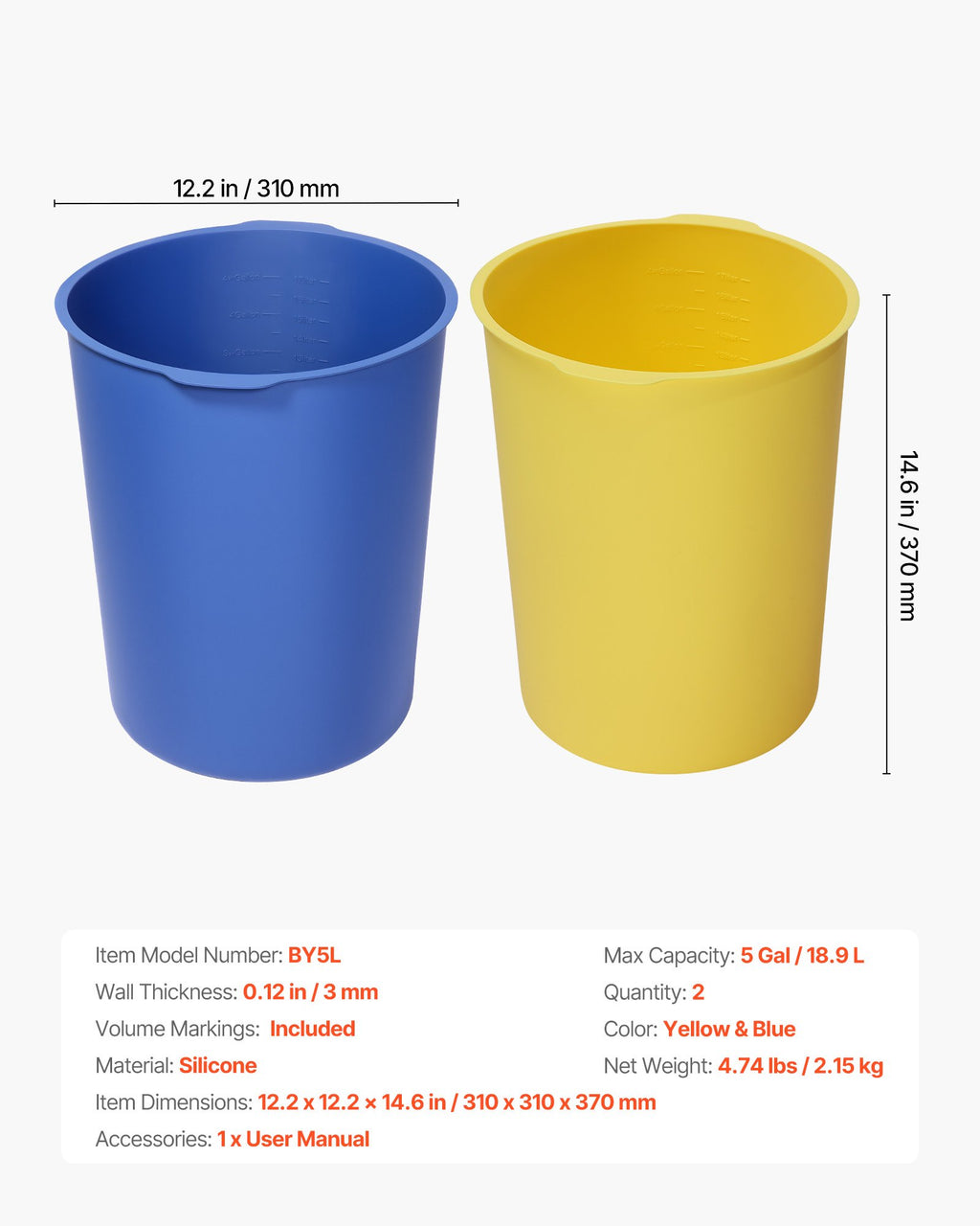 Silikoninis kibiro įdėklas VEVOR BY5L, 18,9 l, 2 vnt.