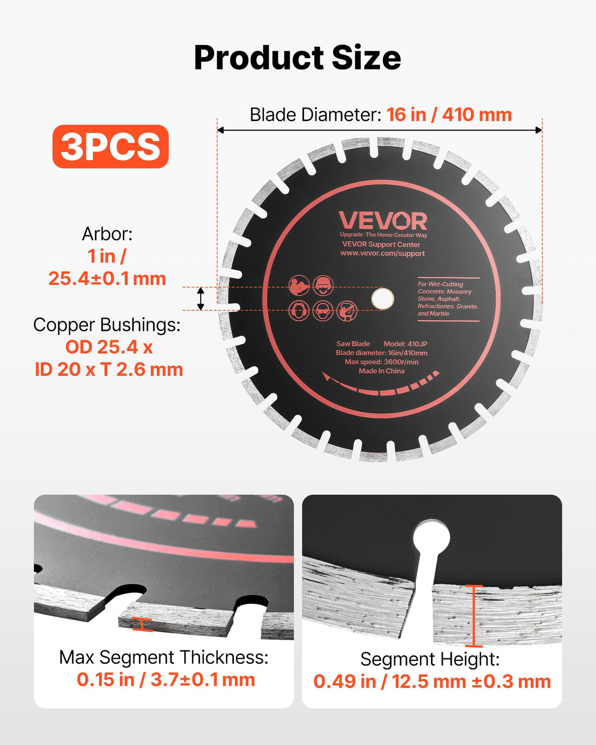Deimantiniai pjovimo diskai VEVOR 410JP, 410 mm