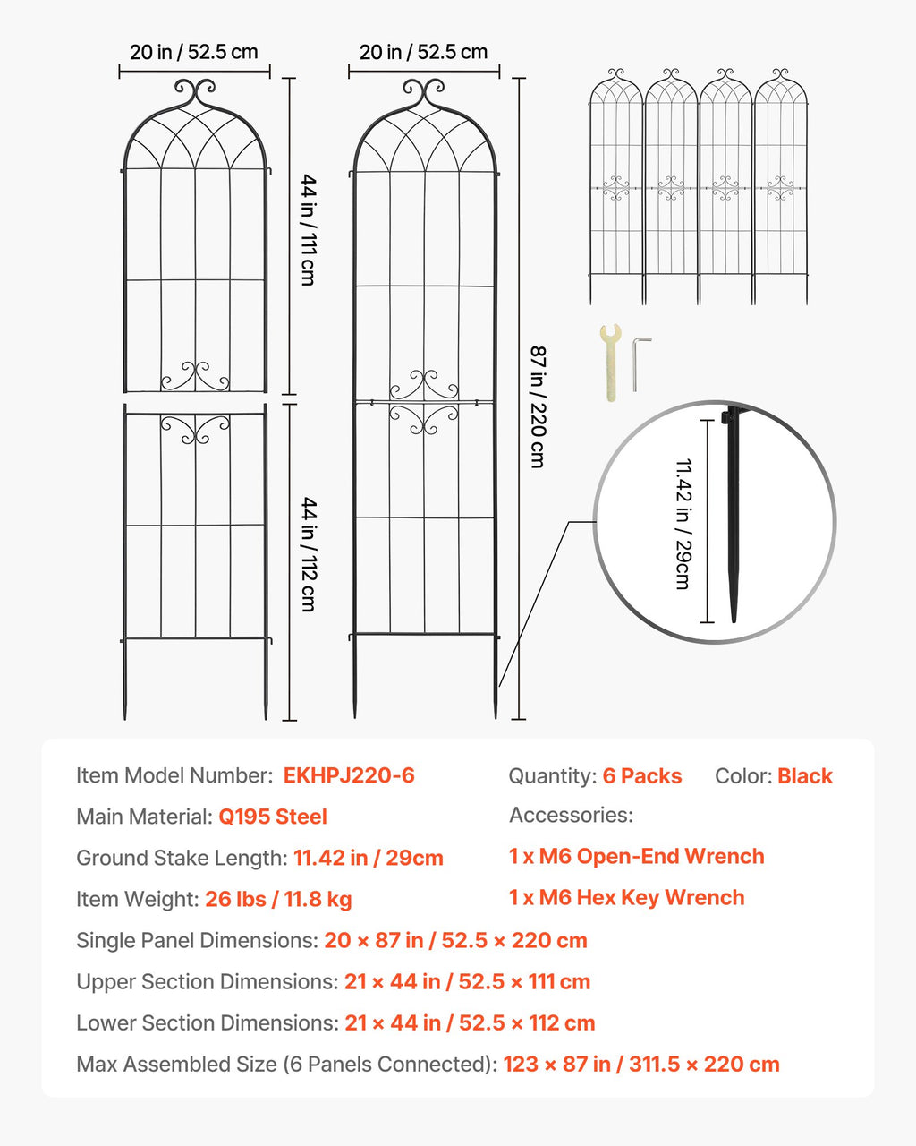 Sodo atrama augalams VEVOR EKHPJ220-6, 220 x 52,5 cm, 6 vnt.