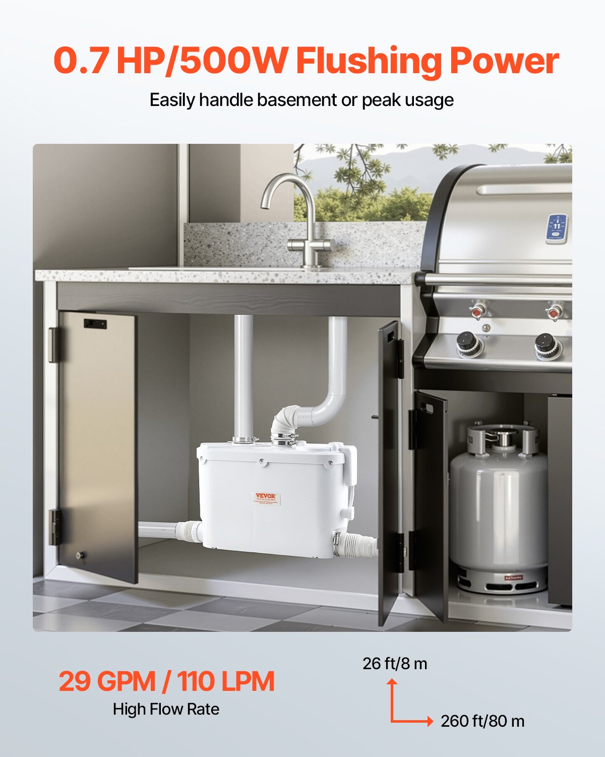 Smulkinantis nuotekų siurblys VEVOR FLO500-DE Pro, 500 W