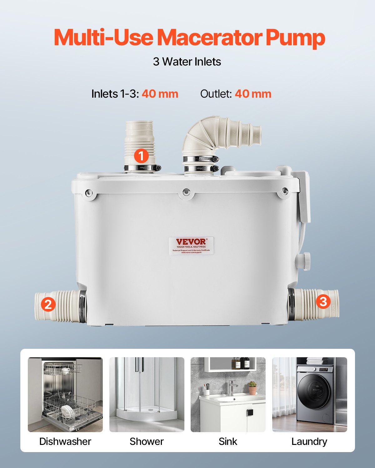 Smulkinantis nuotekų siurblys VEVOR FLO500-DE Pro, 500 W