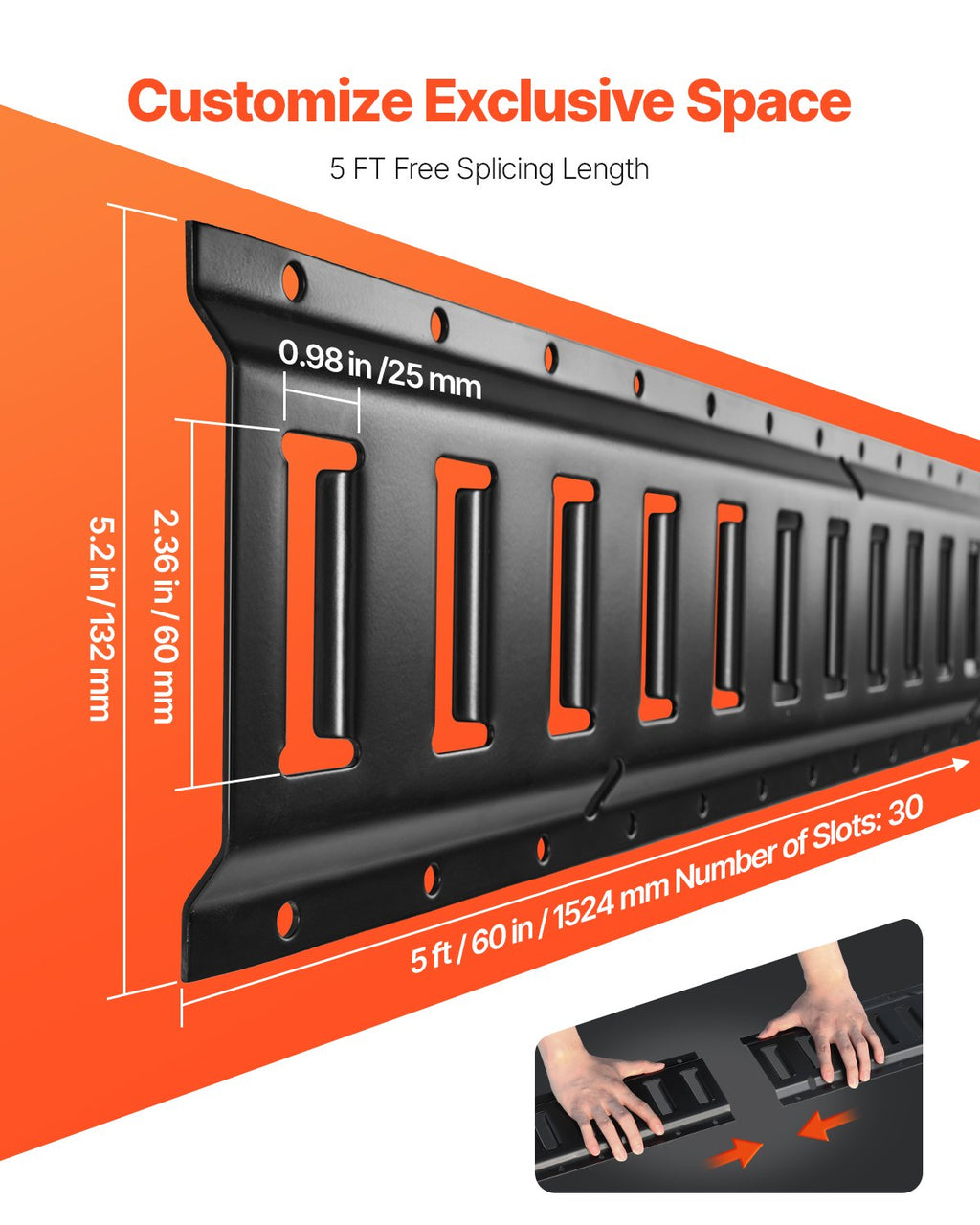 E-Track krovinių tvirtinimo bėgelių rinkinys VEVOR JC23-ETR-5FT4PCS, 152 cm