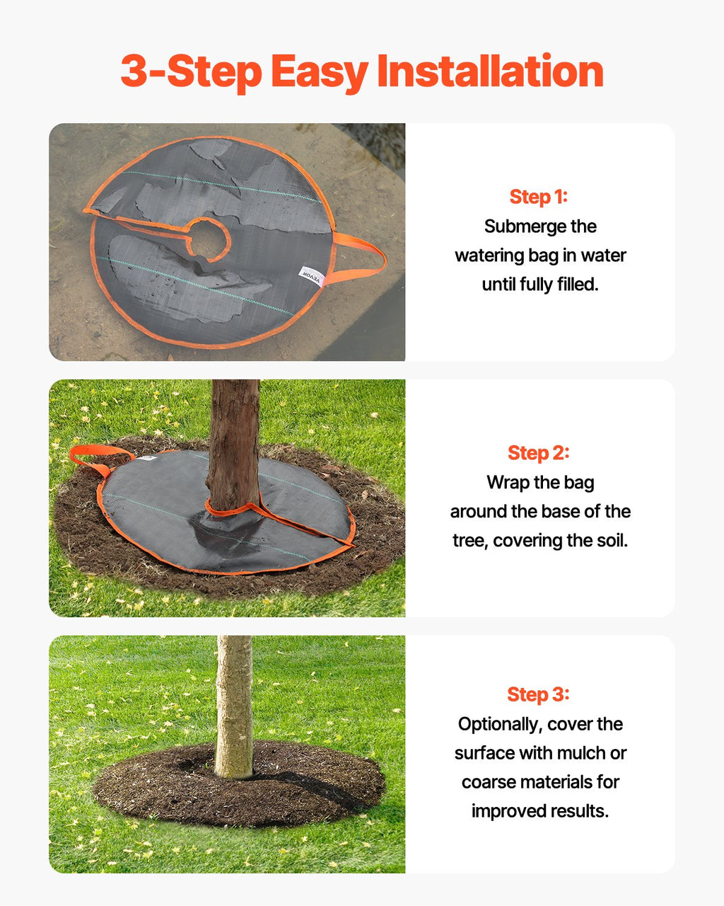 Medžių laistymo žiedai VEVOR TWB-10gal-ZW4, 4 vnt. po 37,8 l