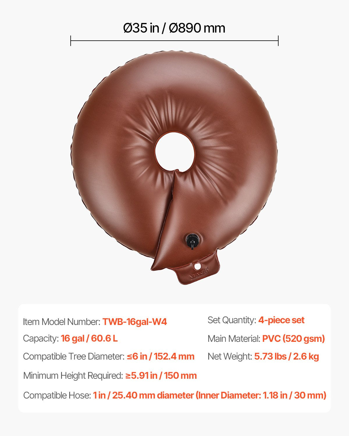 Medžių laistymo žiedai VEVOR TWB-16gal-W4, 4 vnt. po 60,6 l