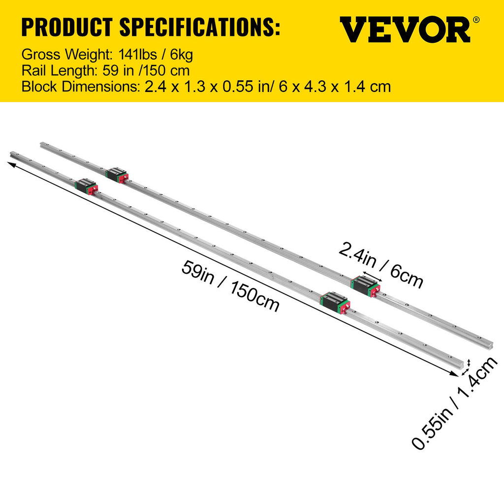 Tiesinis kreipiančiųjų bėgis VEVOR 15CA, 1500 mm