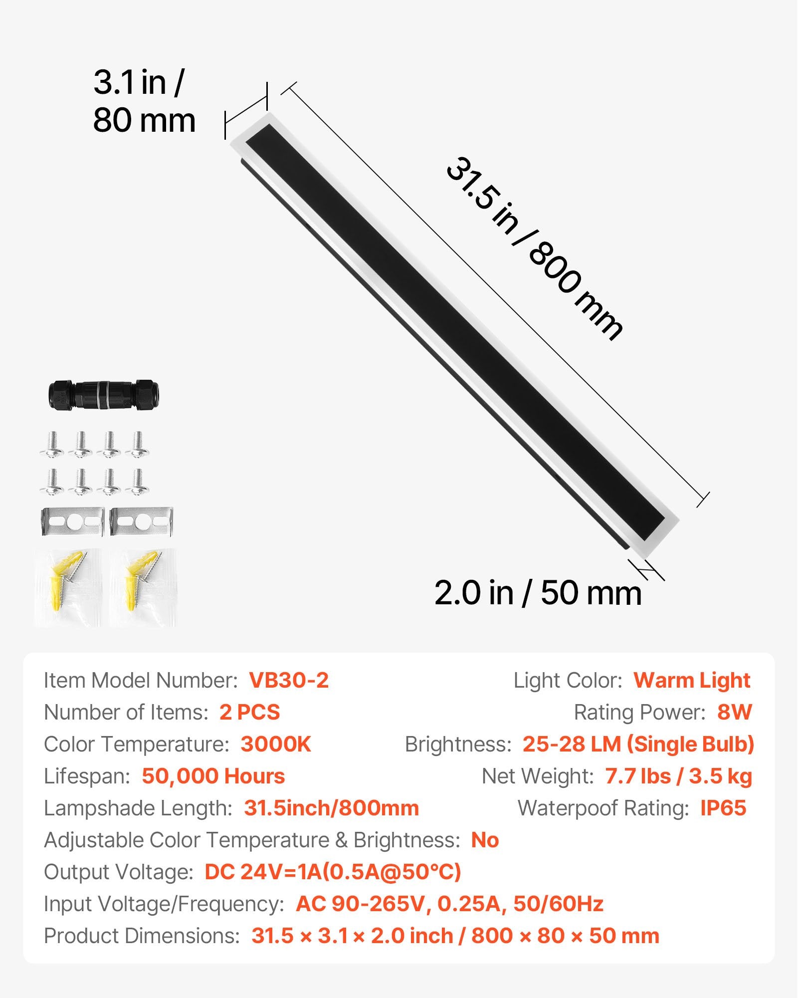 Išoriniai sieniniai šviestuvai VEVOR VB30-2, 800 mm