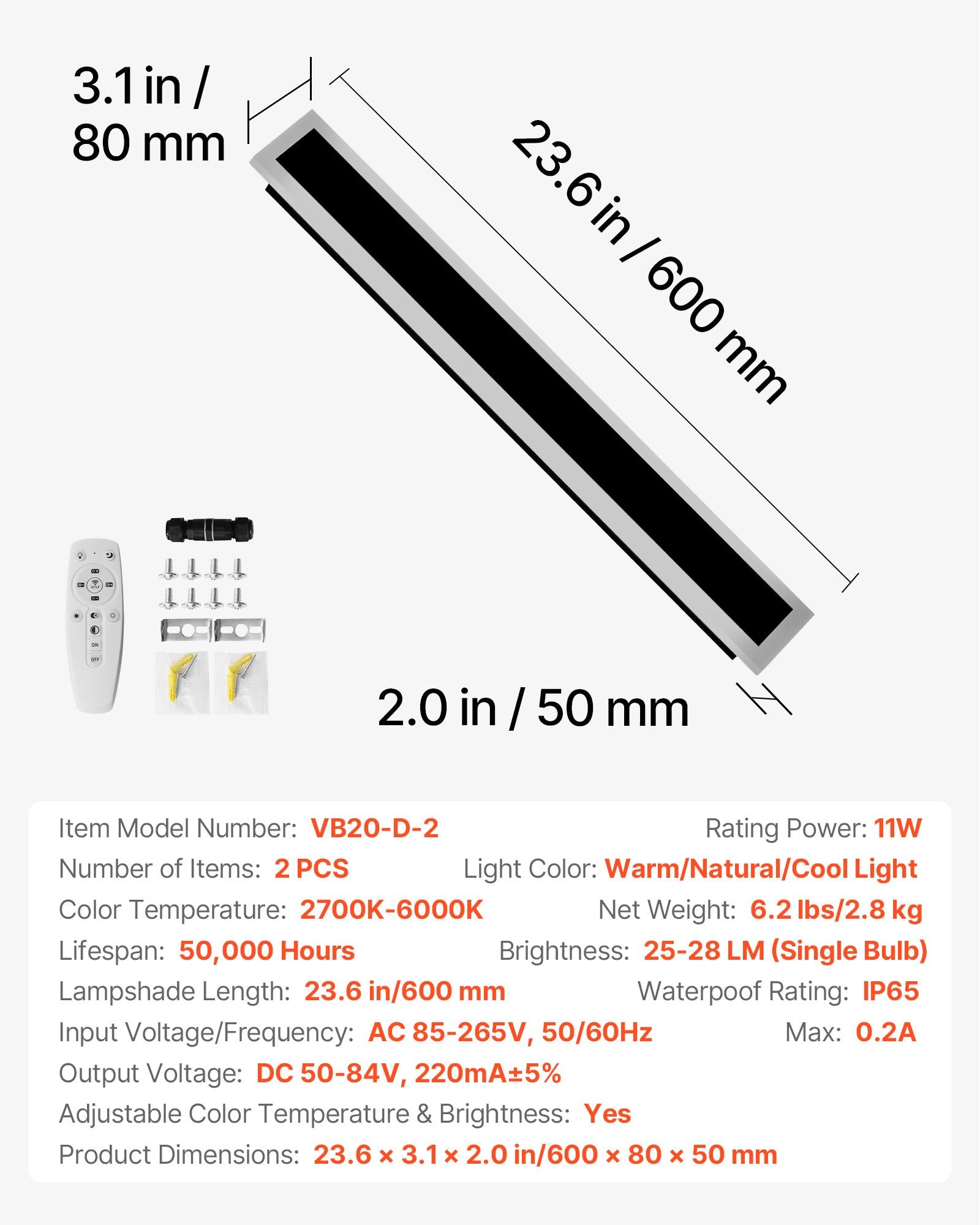 Lauko sieniniai šviestuvai VEVOR VB20-D-2, 600 mm, 2 vnt.