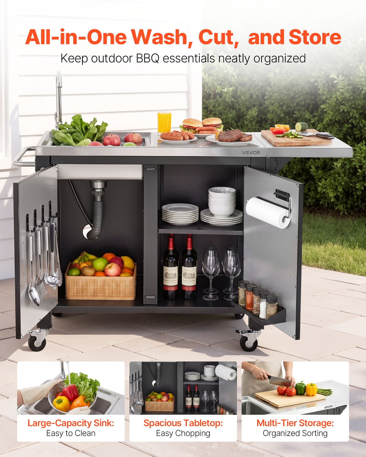 Lauko kepsninės vežimėlis VEVOR kN-C605, 132 cm
