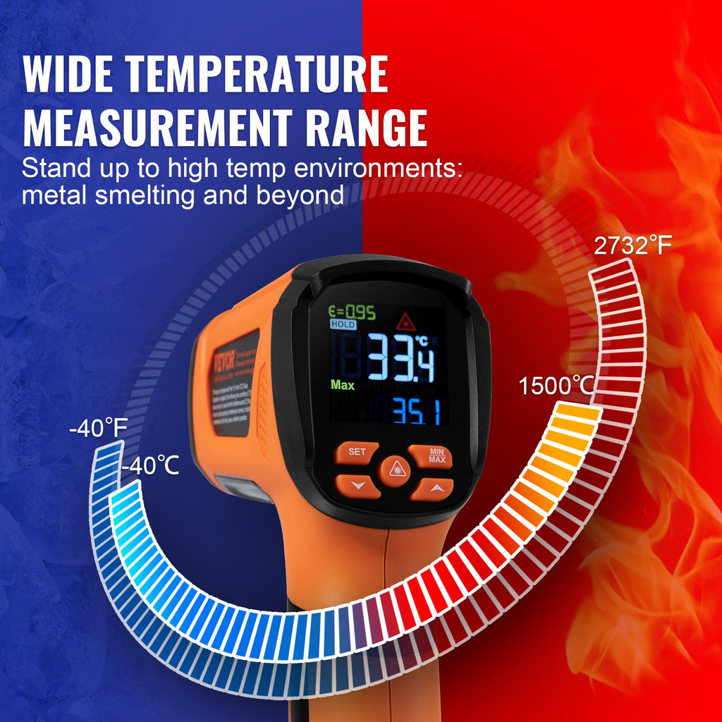Infraraudonųjų spindulių termometras VEVOR IR05, nuo -40°C iki 1500°C