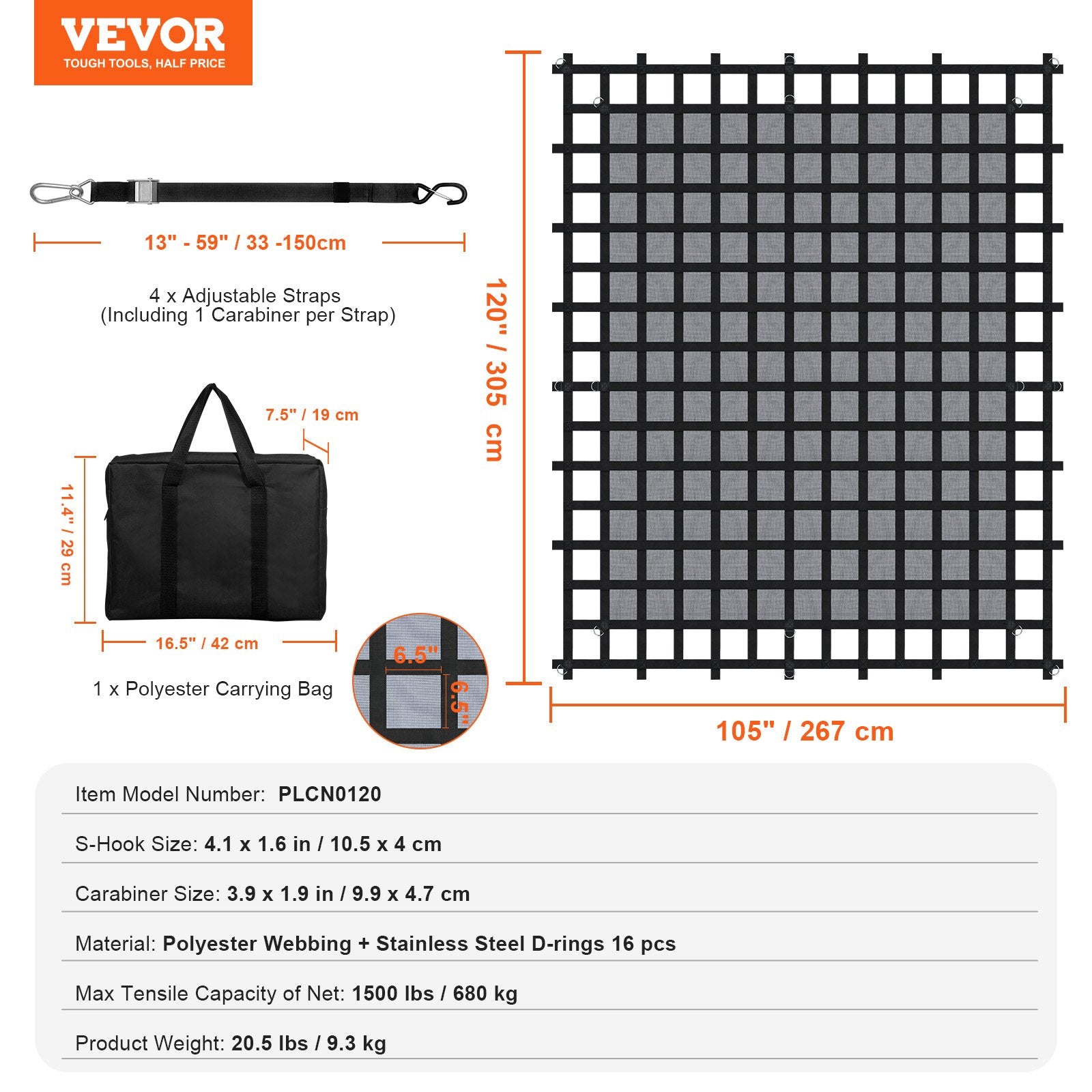 Krovinio tvirtinimo tinklas VEVOR PLCN120, 305 x 267 cm