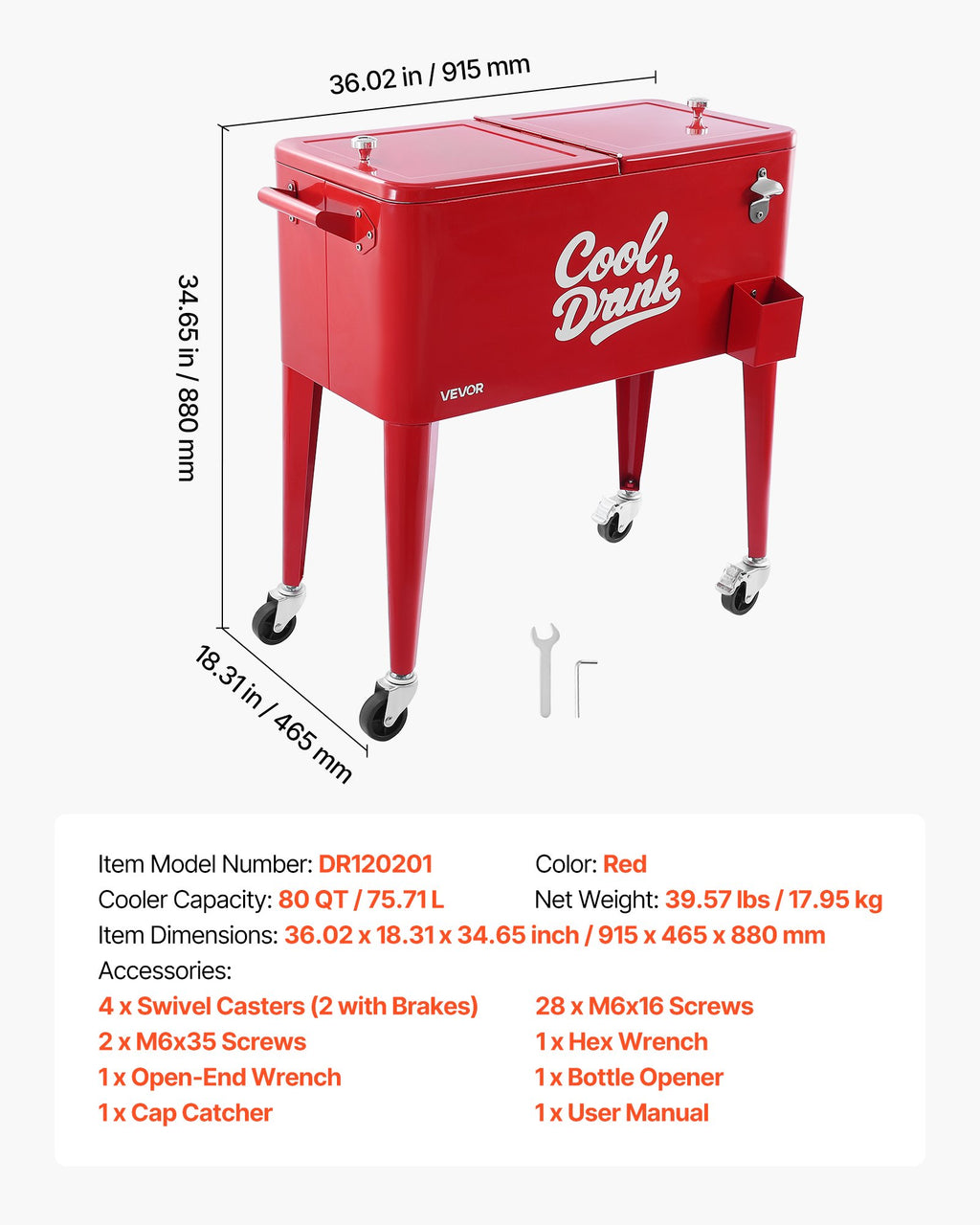 Gėrimų šaldymo vežimėlis VEVOR DR120201, 75,71 l talpos