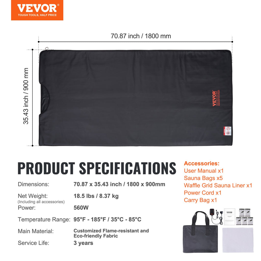 Infraraudonųjų spindulių pirties antklodė VEVOR BW-801, 560W