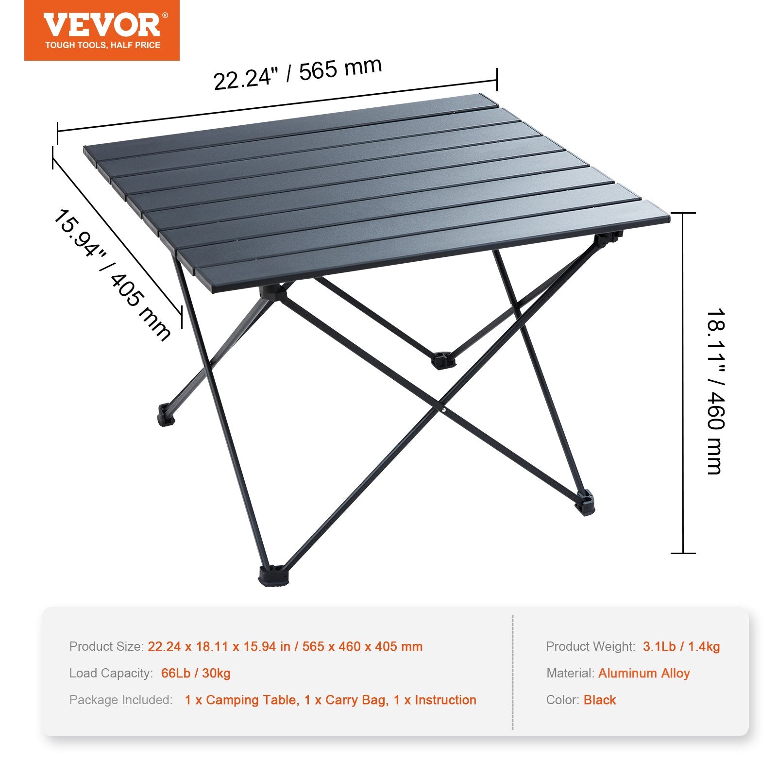Sulankstomas kempingo stalas VEVOR AP-SS-004, 56,5x46 cm