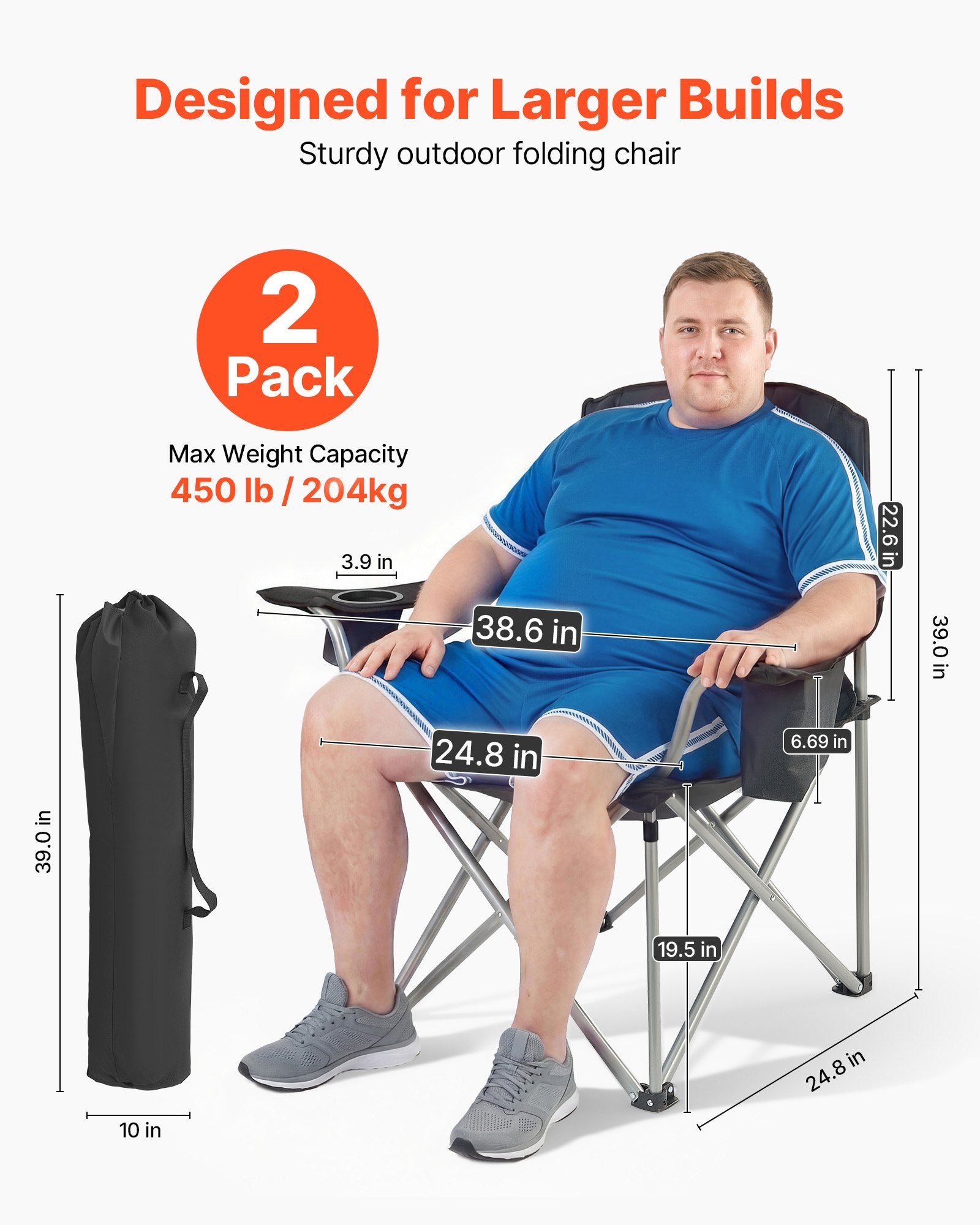 Sulankstomos kempingo kėdės VEVOR ZM2006XL-2pack, 204 kg apkrova