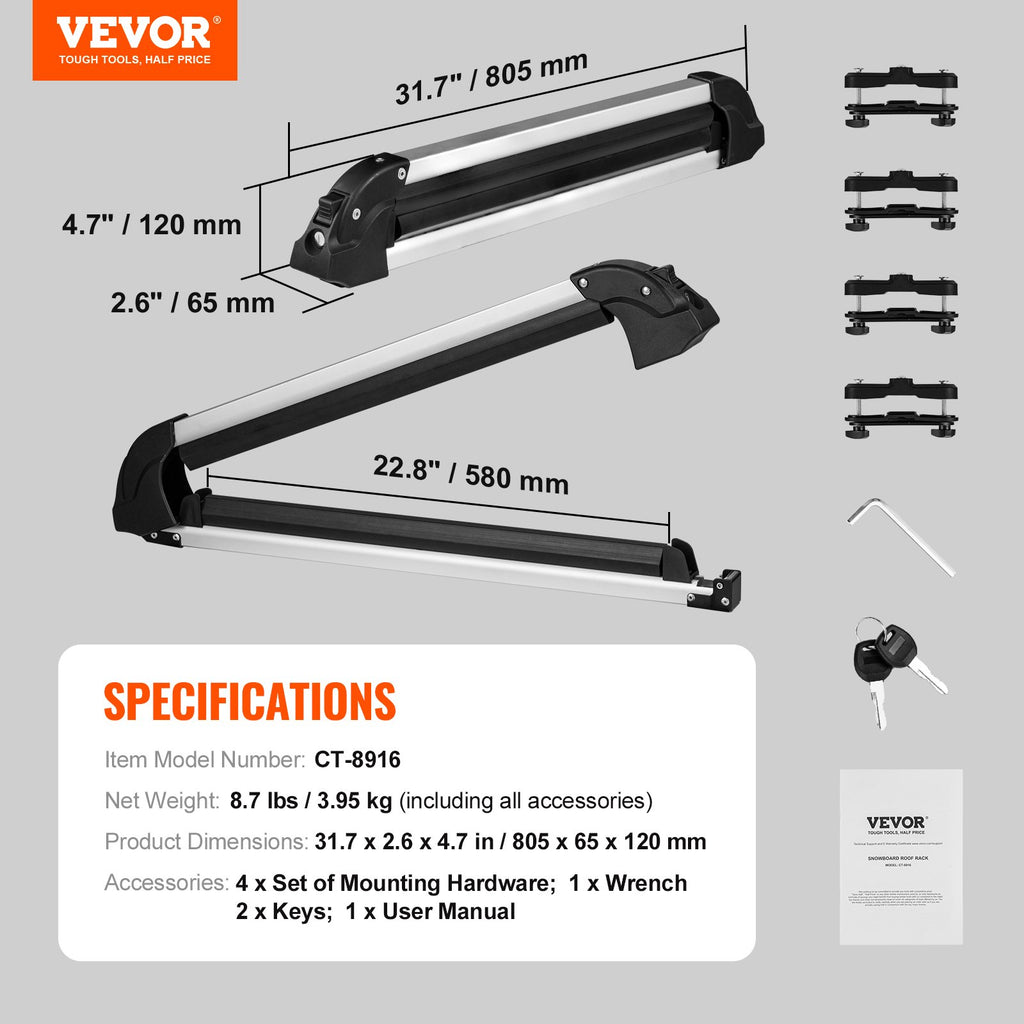 Slidžių ir snieglenčių laikiklis VEVOR CT-8916, 80,5 cm