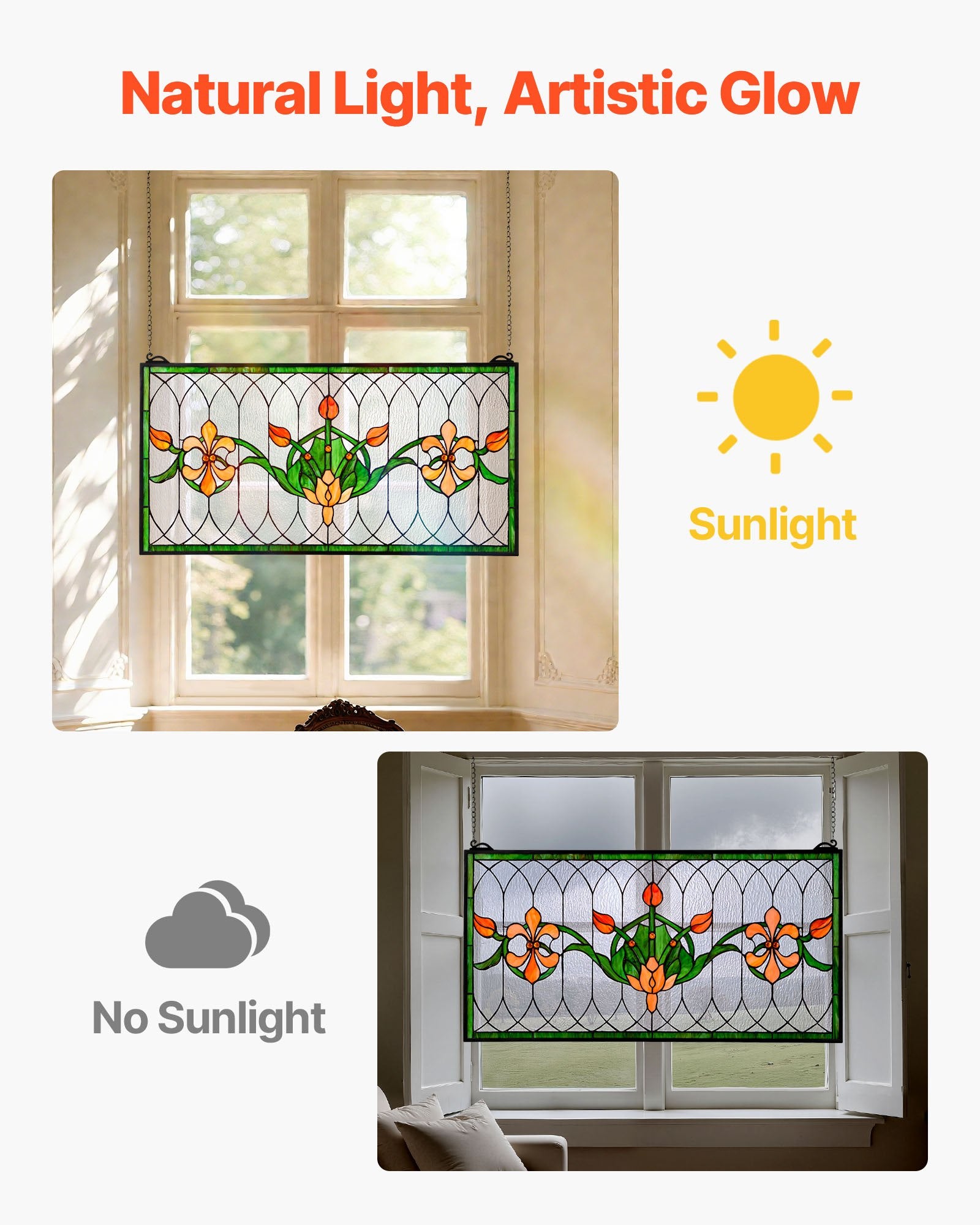 Vitražinė lango panelė VEVOR NC-SG04, 810 x 433 mm