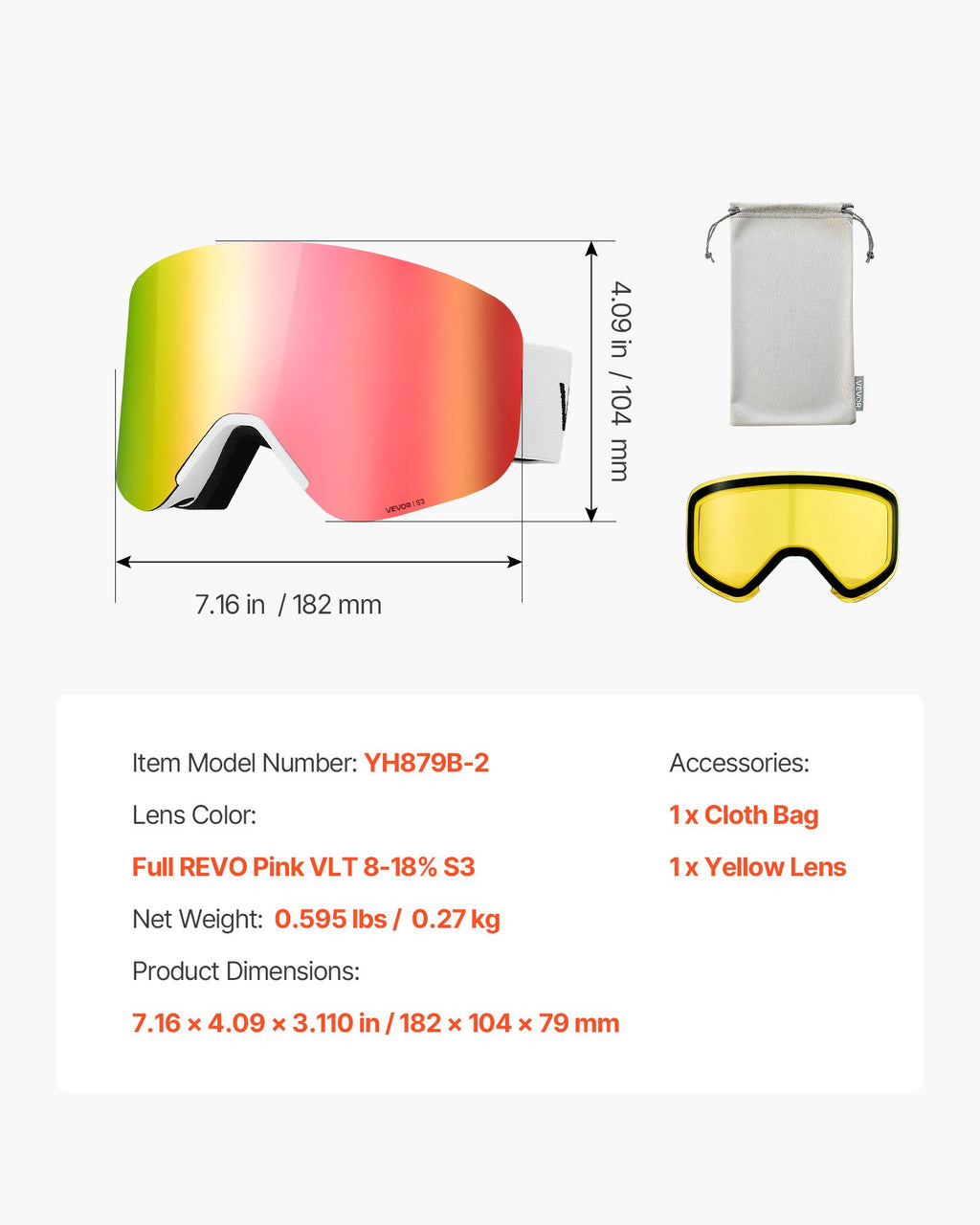 Slidinėjimo akiniai VEVOR YH879B-2, magnetinis cilindrinis lęšis