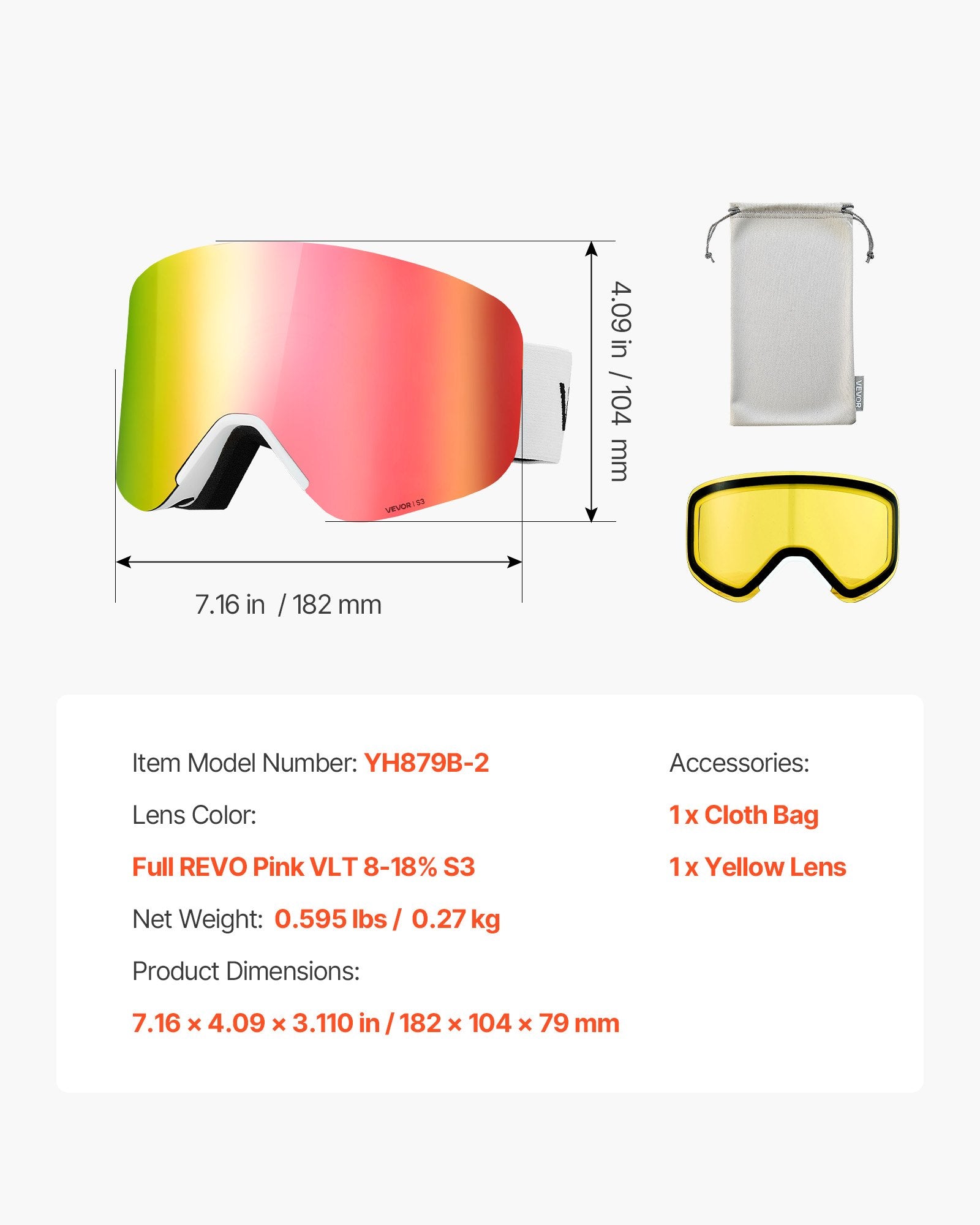 Slidinėjimo akiniai VEVOR YH879B-2, magnetinis cilindrinis lęšis