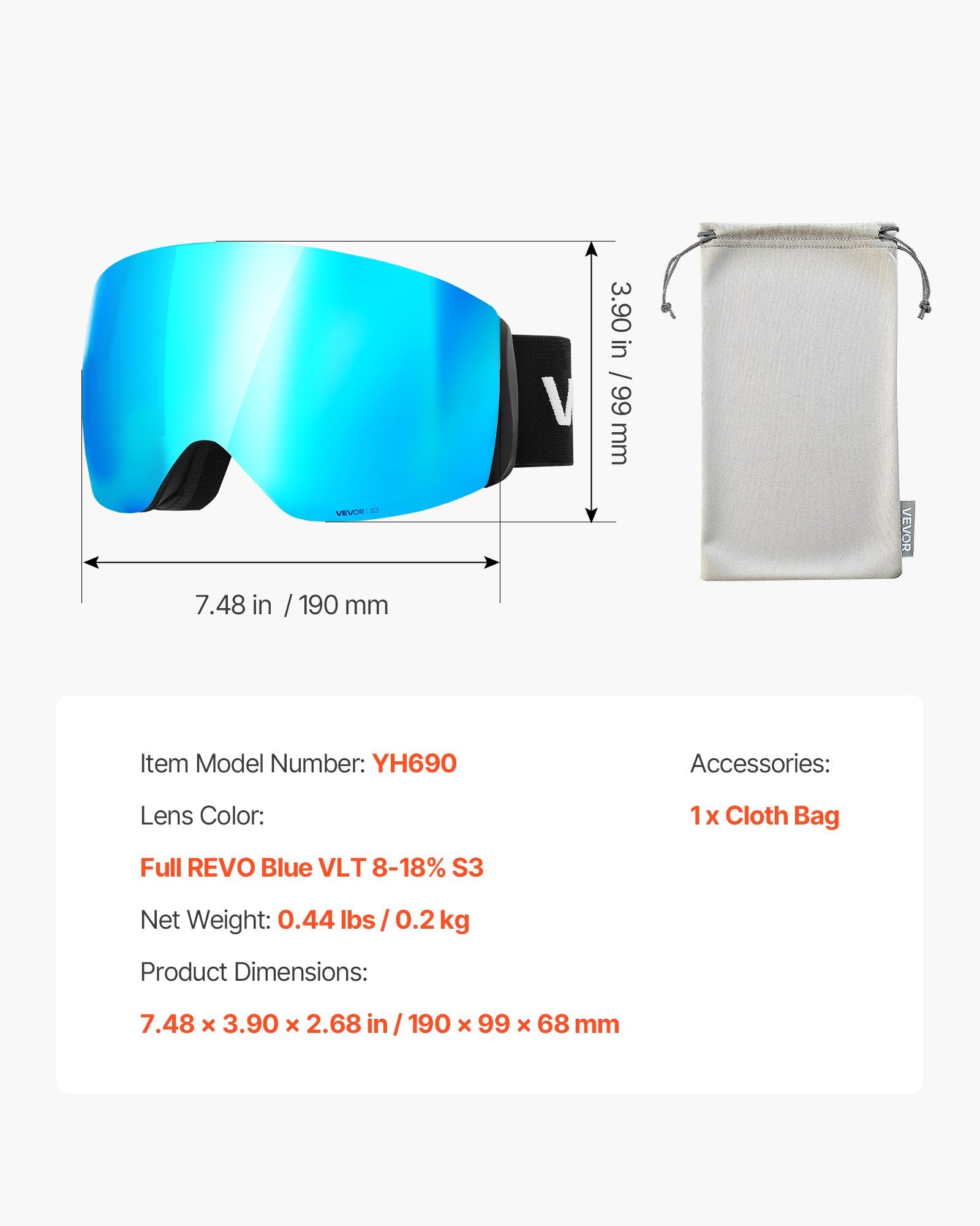 Slidinėjimo akiniai VEVOR YH690, Blue Revo danga