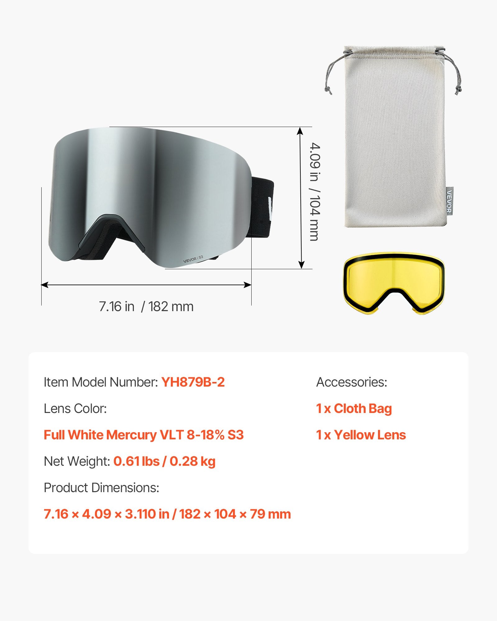 Slidinėjimo akiniai VEVOR YH879B-2, magnetinis cilindrinis lęšis