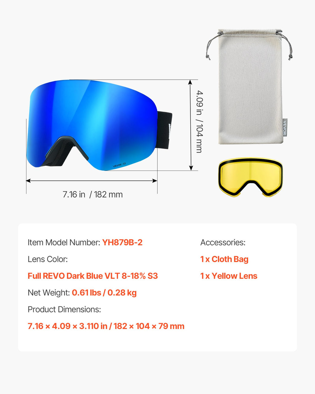 Slidinėjimo akiniai VEVOR YH879B-2, Dark Blue Revo lęšis