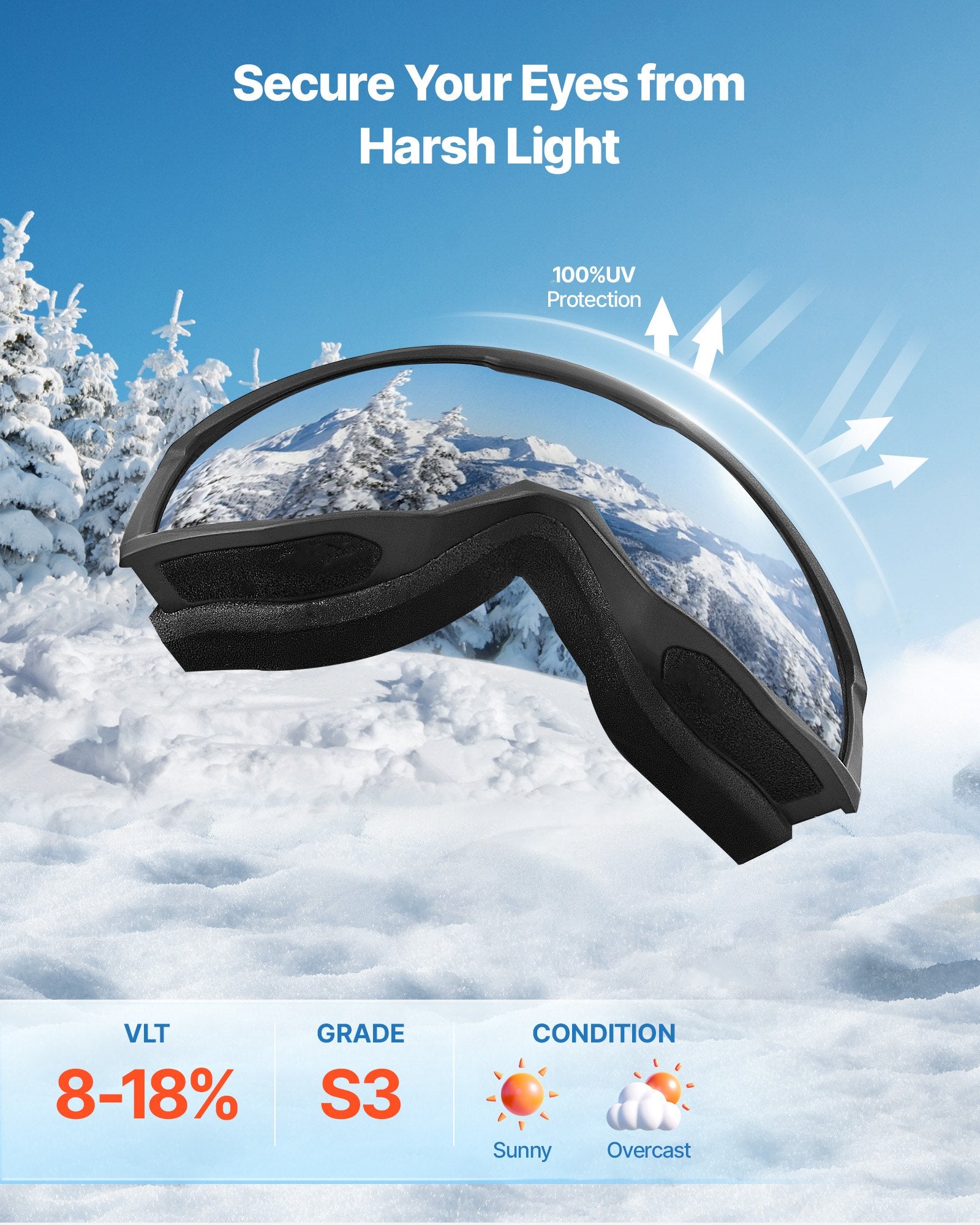 Slidinėjimo akiniai VEVOR YH682, Ice Blue Revo danga