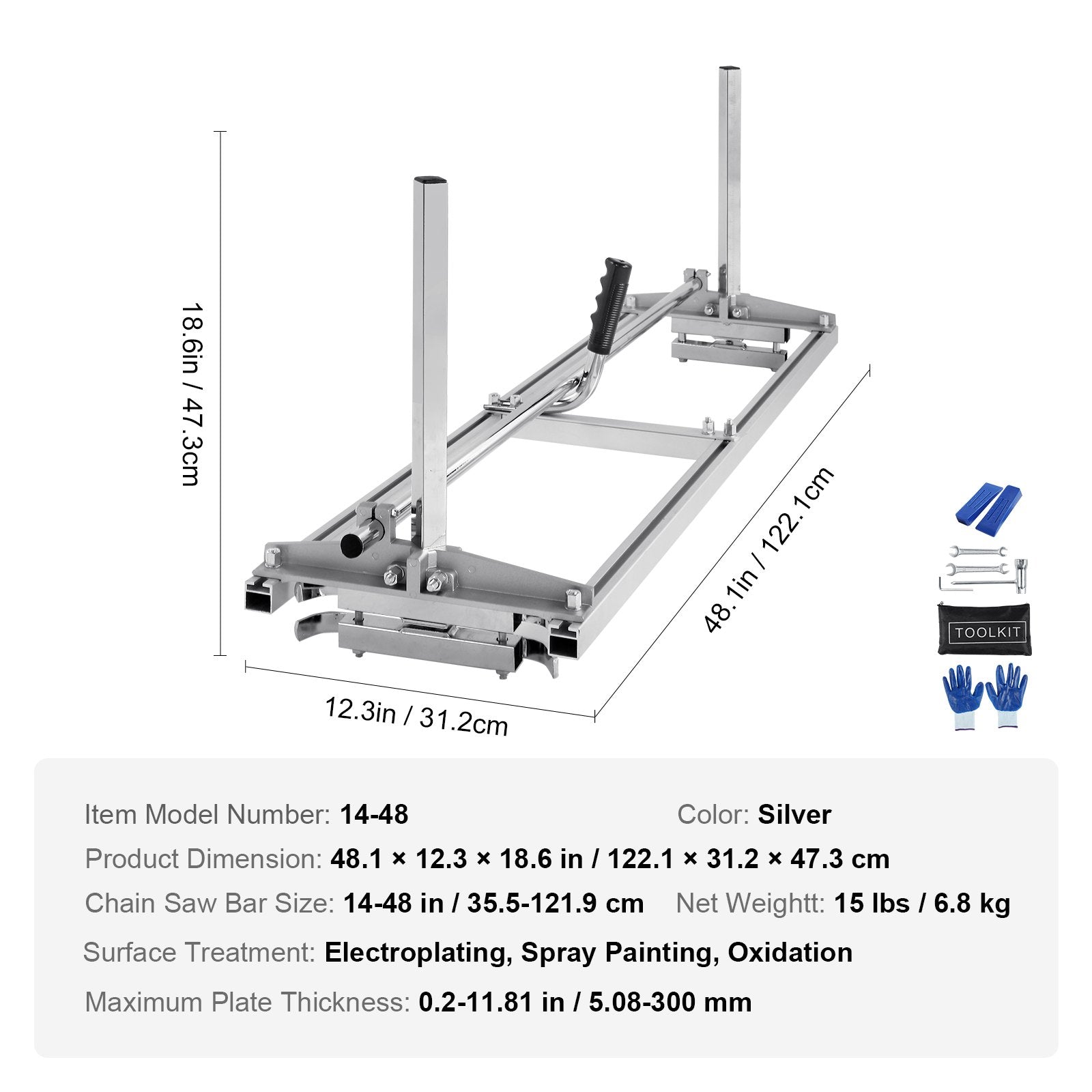 Grandininio pjūklo lentų pjovimo rėmas VEVOR 36-122 cm, 0,5-30 cm pjovimo storis